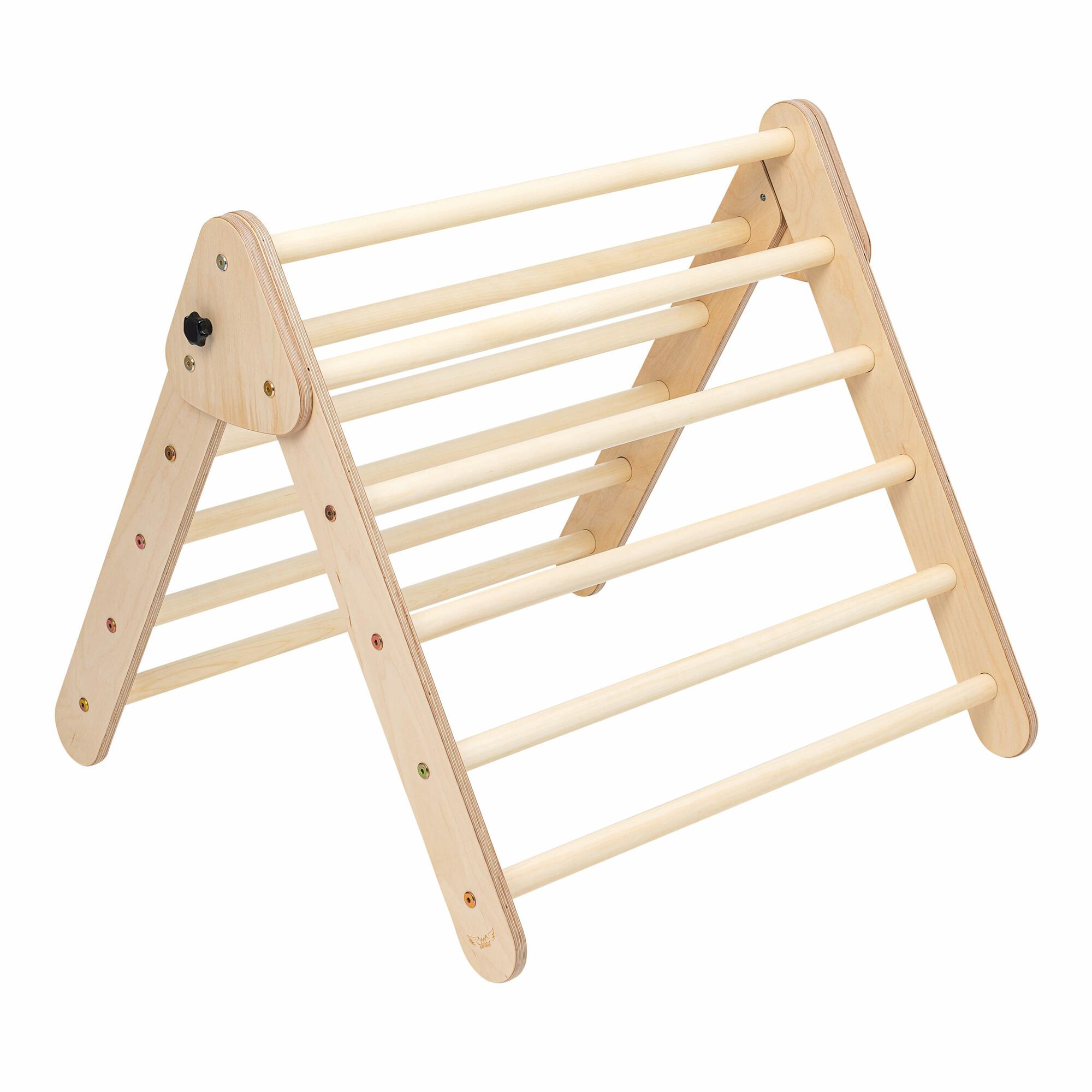 KateHaa Wooden Climbing Triangle with Ladder and Climbing Wall - Natural