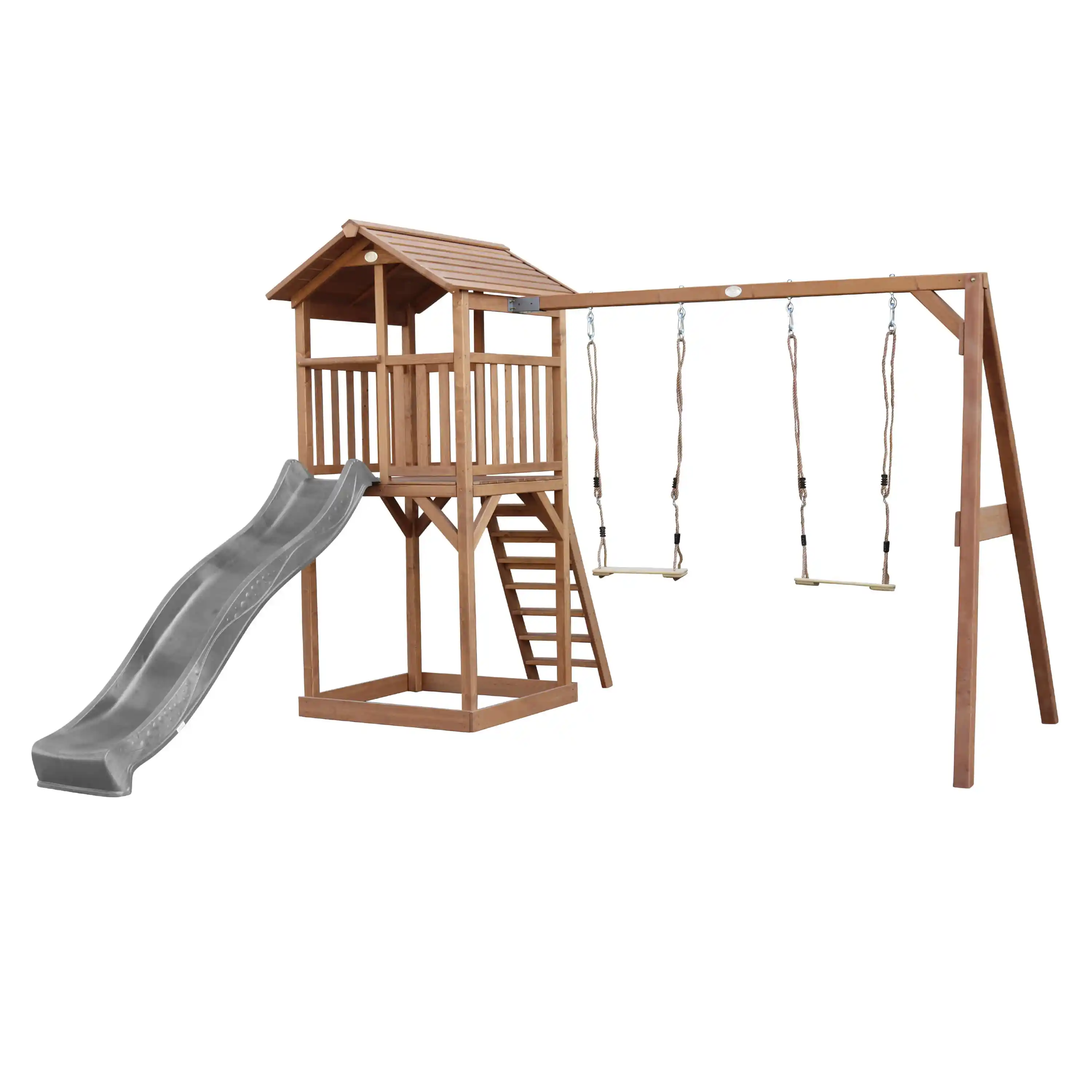 AXI Beach Tower with Double Swing Set Brown - Grey Slide