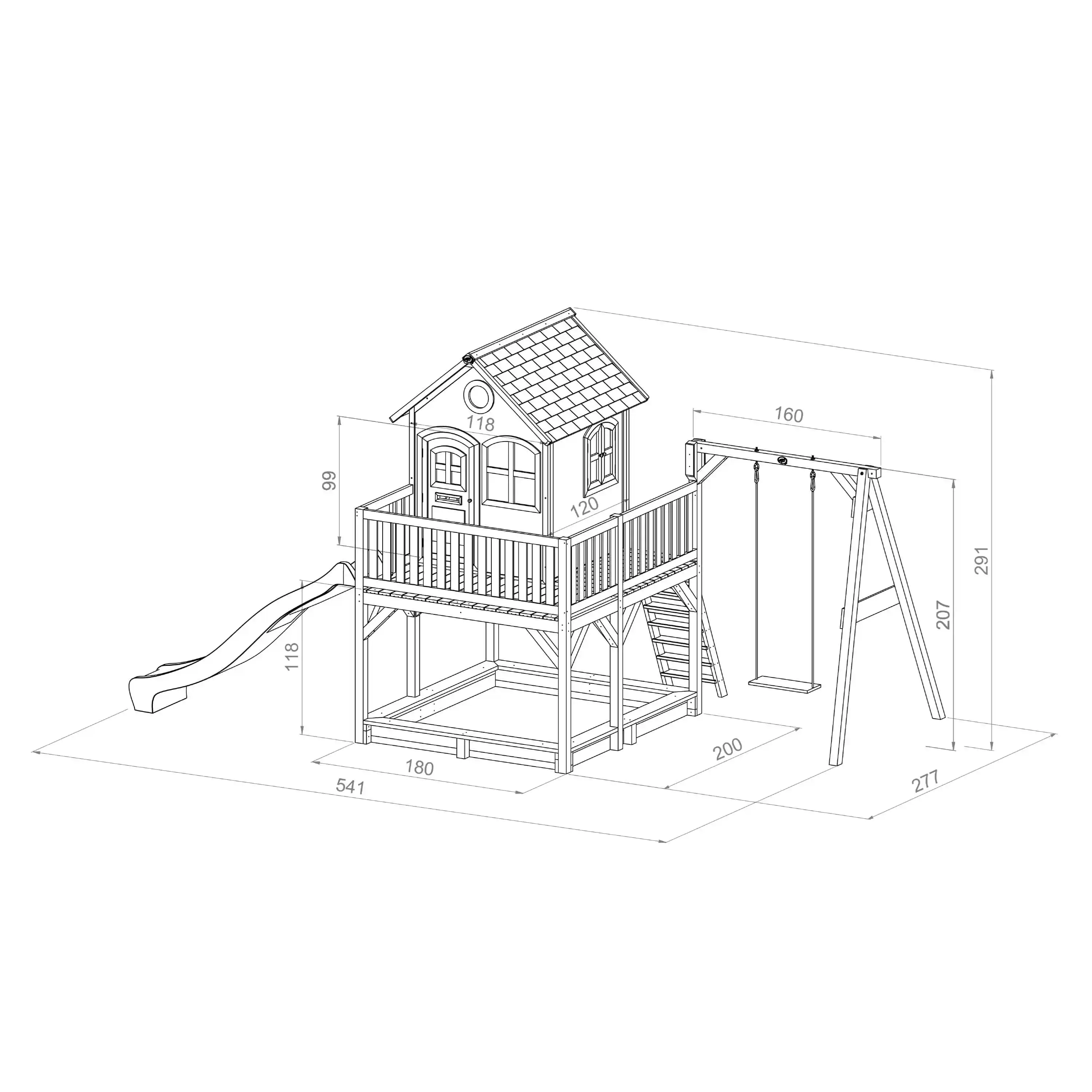 AXI Liam Playhouse with Single Swing Set Brown/White - Blue Slide