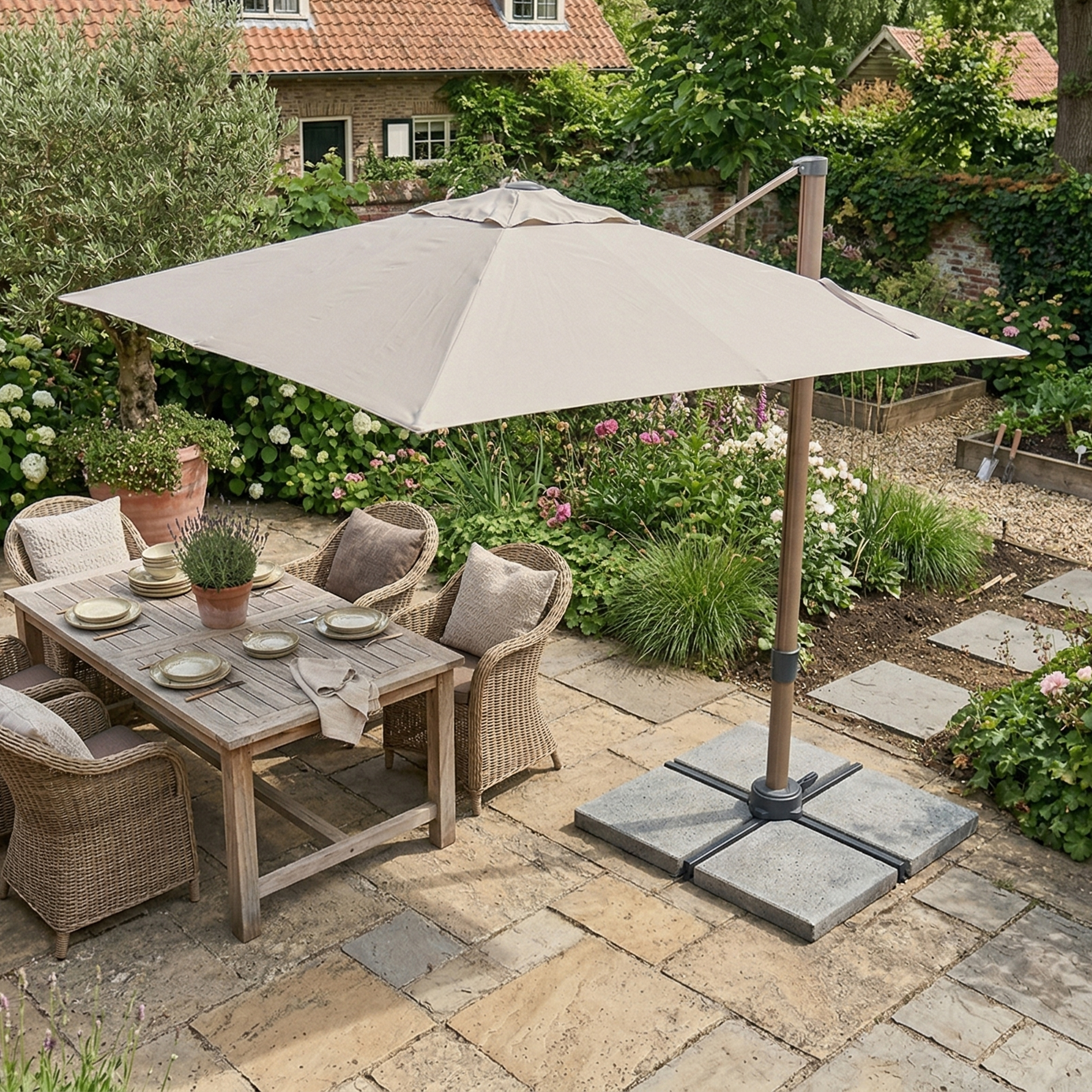 AXI Alina Cantilever Parasol 300x300cm Oak-look /Beige