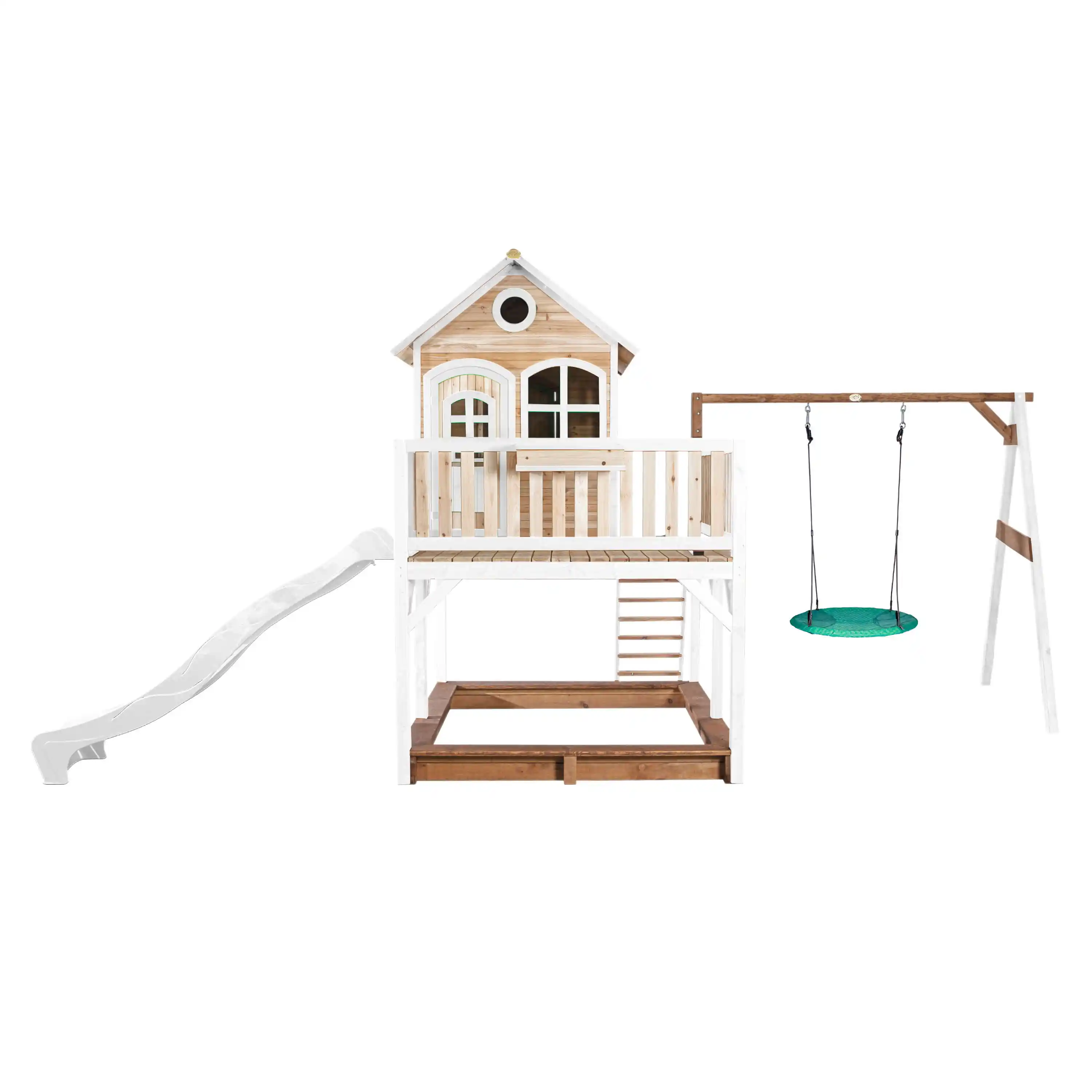 AXI Liam Playhouse with Summer Nest Swing Set Brown/White - White Slide