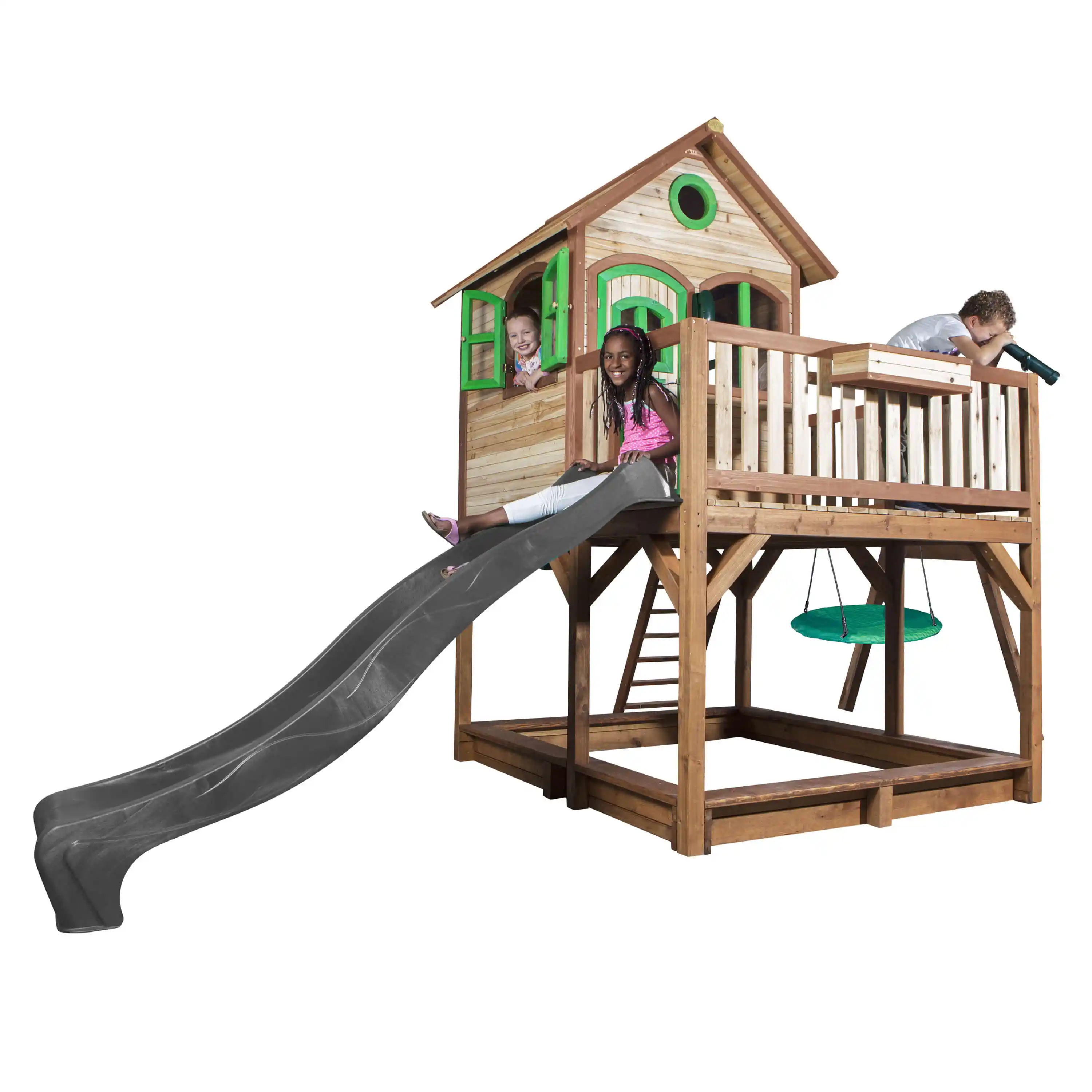 AXI Liam Playhouse with Summer Nest Swing Set Brown/Green - Grey Slide