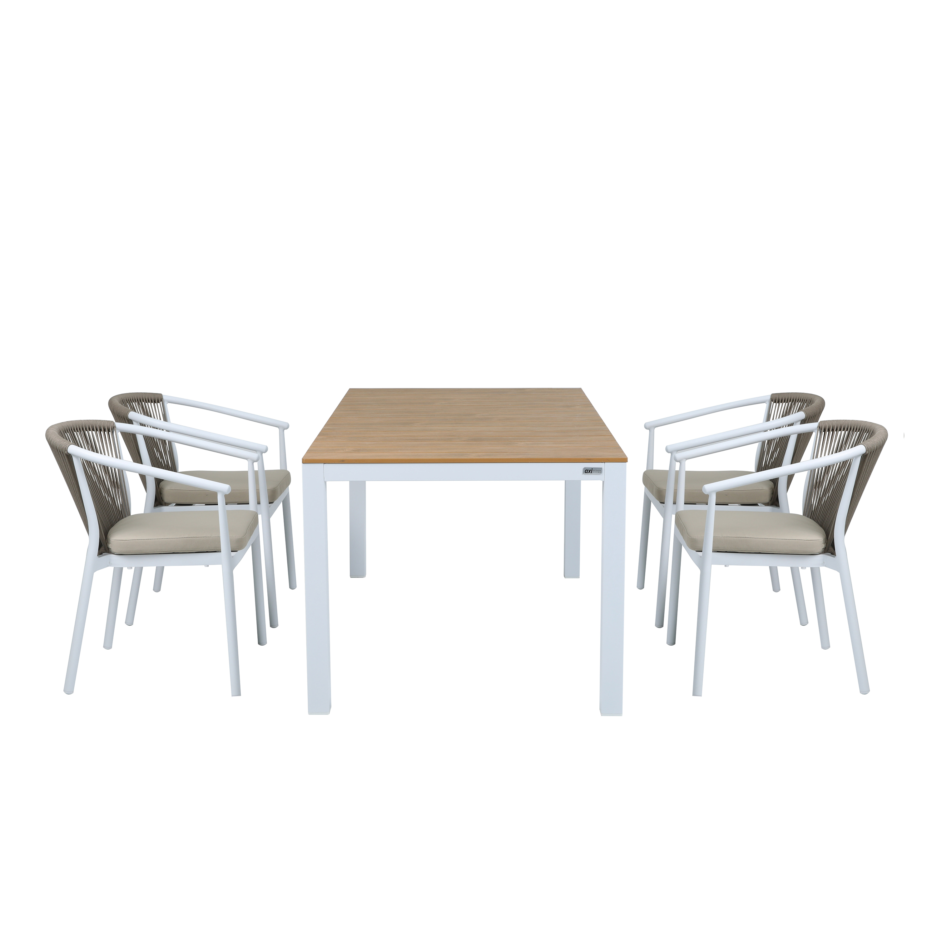 AXI Suvi Garden Set with 4 chairs - White/Teak-look Polywood