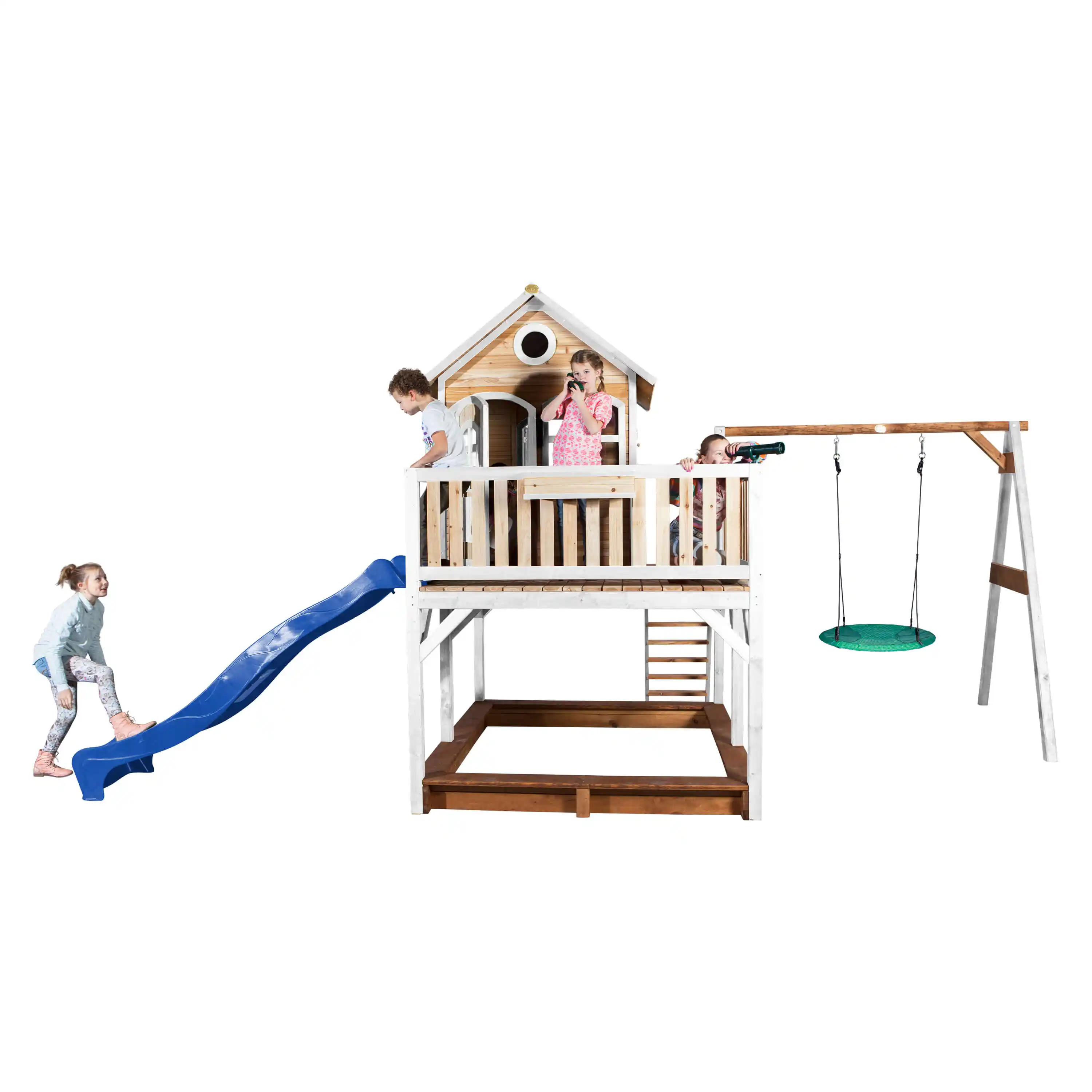 AXI Liam Playhouse with Summer Nest Swing Set Brown/White - Blue Slide