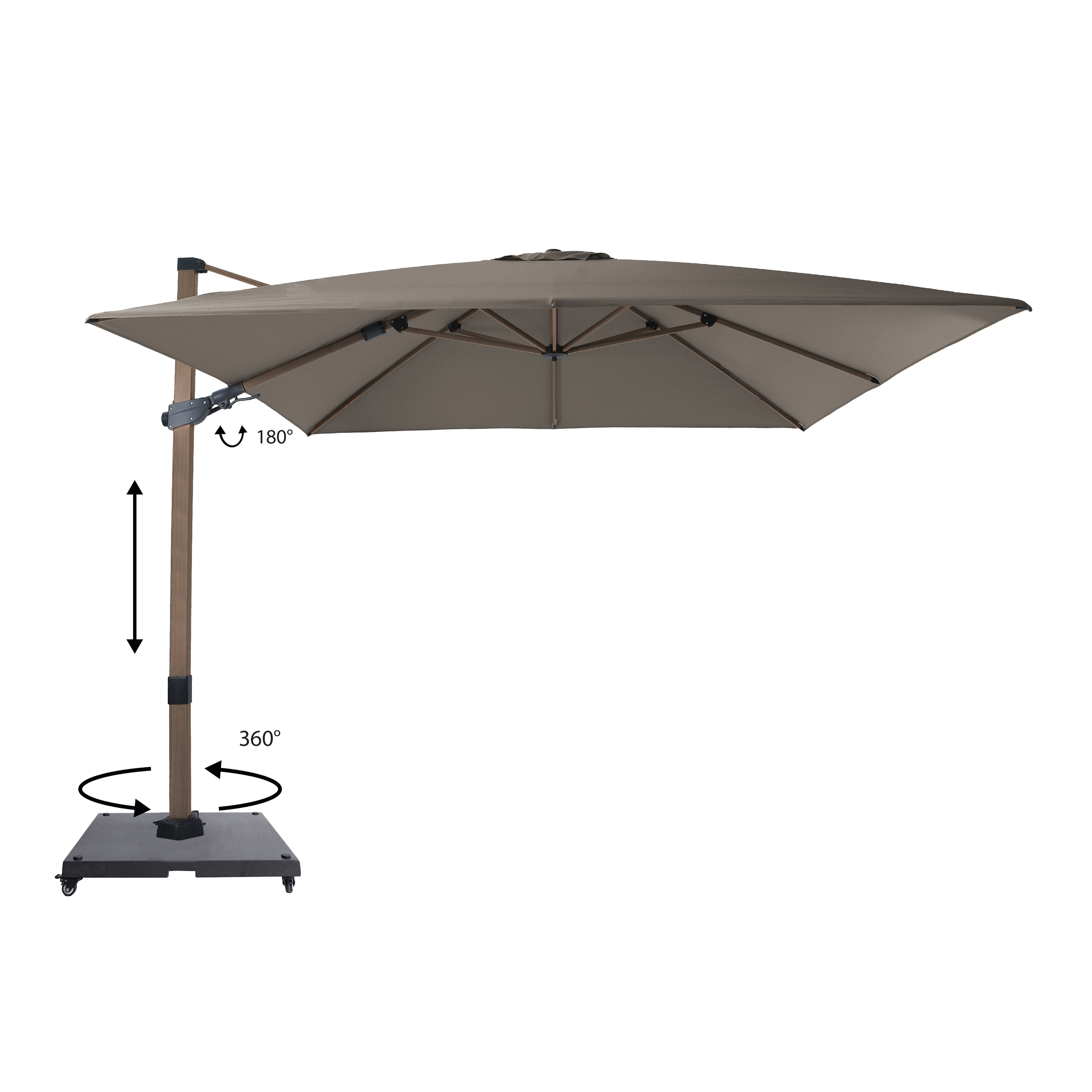 AXI Apollo Premium Cantilever Parasol 300x300cm incl. granite base with wheels Oaklook/Taupe – Complete set
