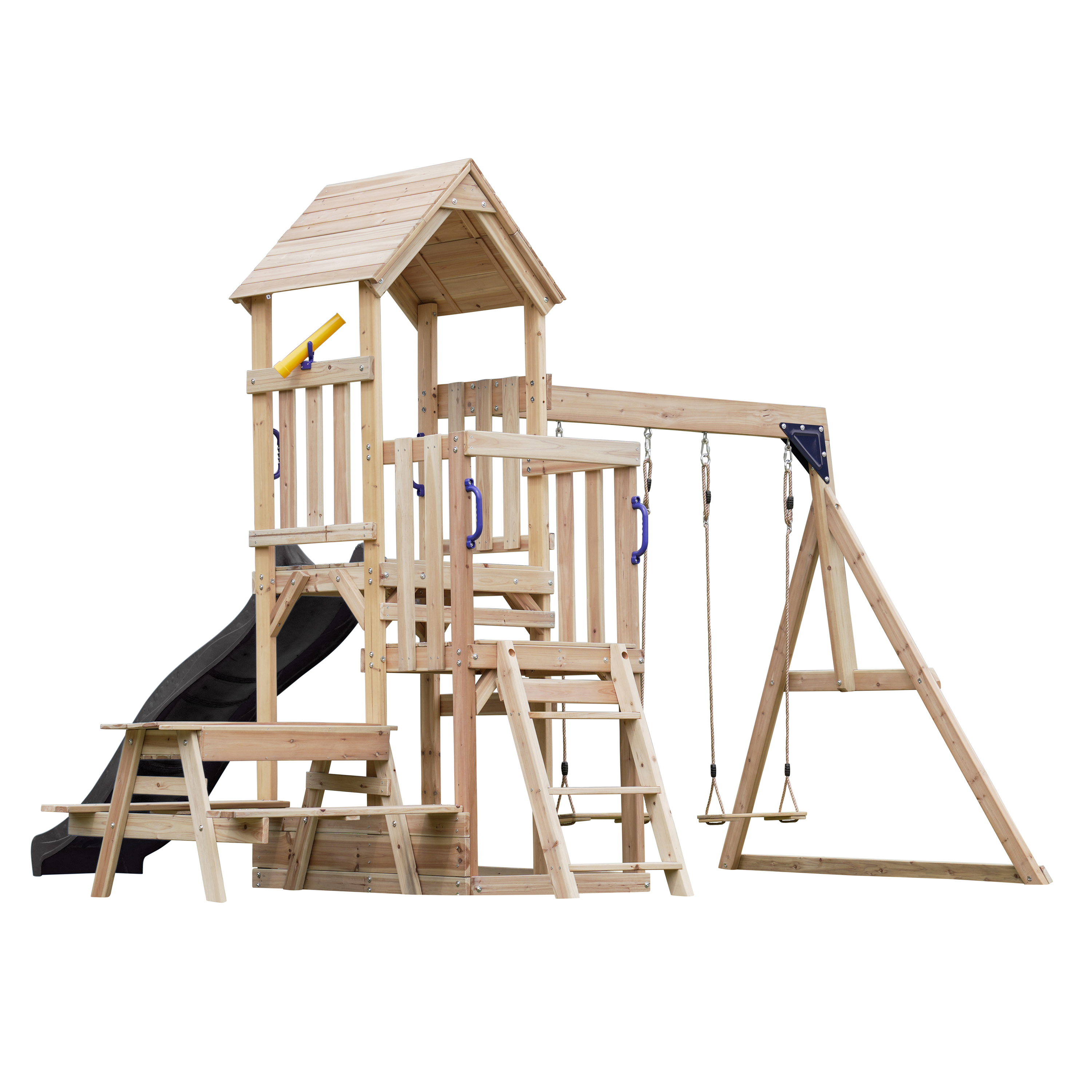 AXI Mette Climbing Frame with Double Swing Set and Picnic Table - Grey Slide