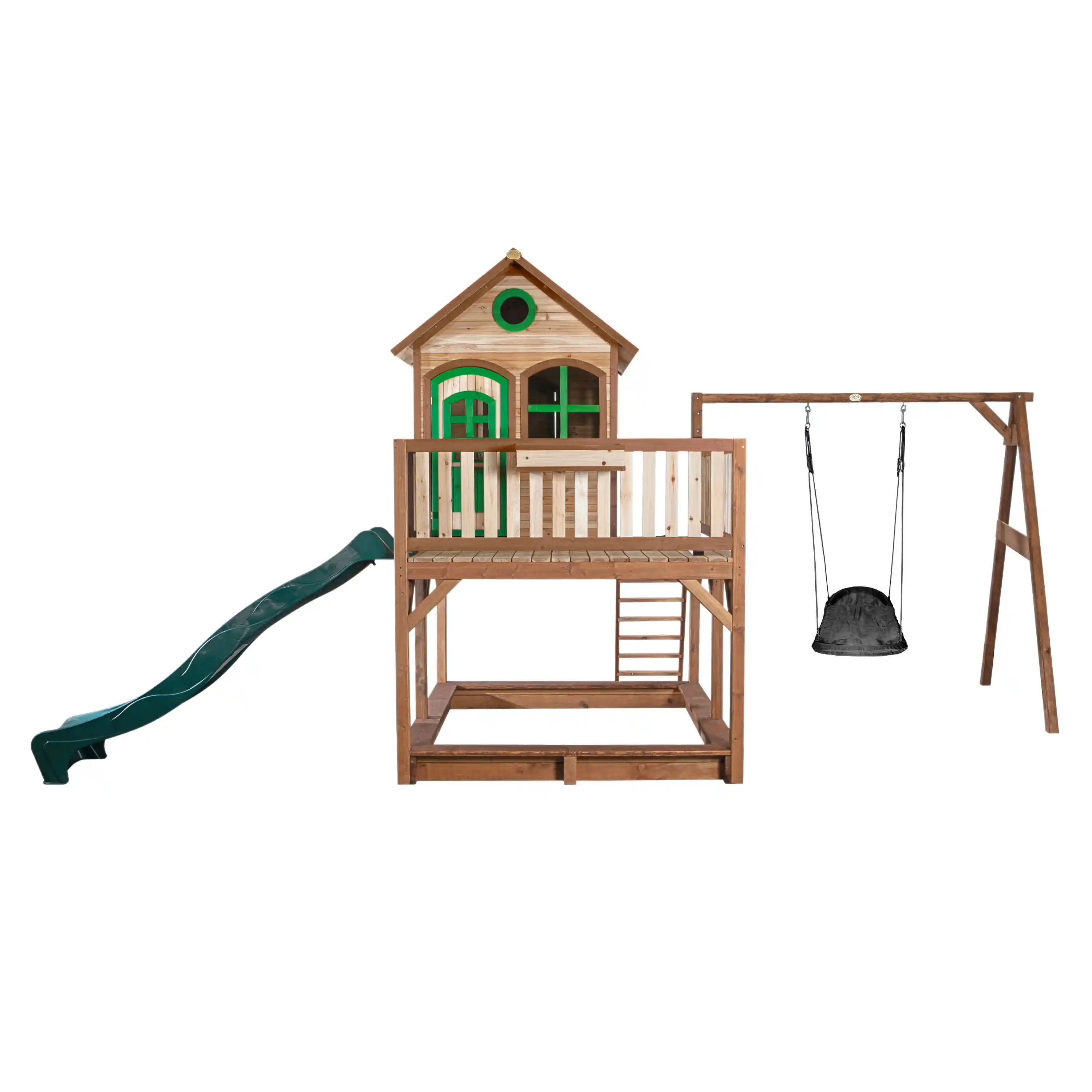 AXI Liam Playhouse with Roxy Nest Swing Set Brown/Green - Green Slide