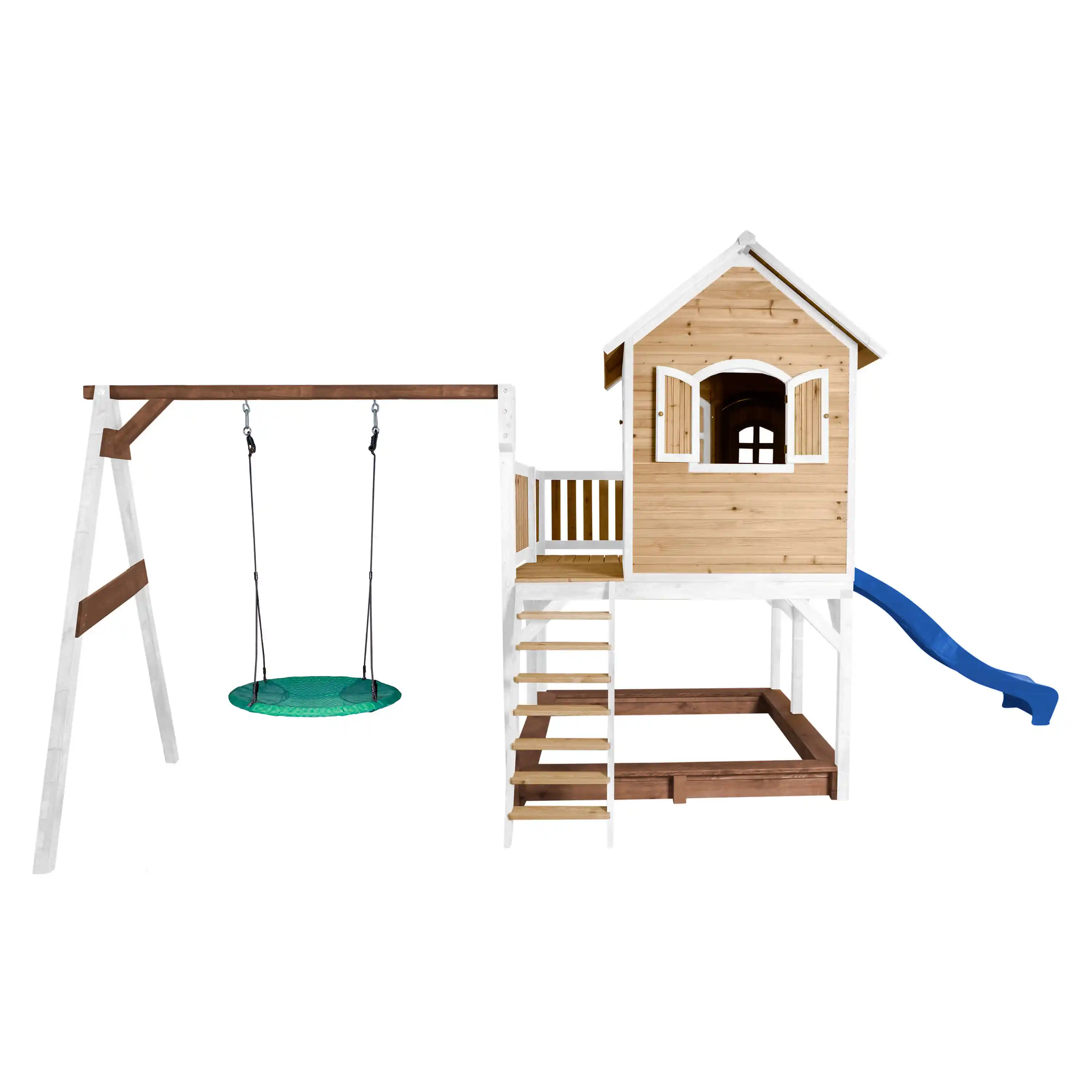 AXI Liam Playhouse with Summer Nest Swing Set Brown/White - Blue Slide