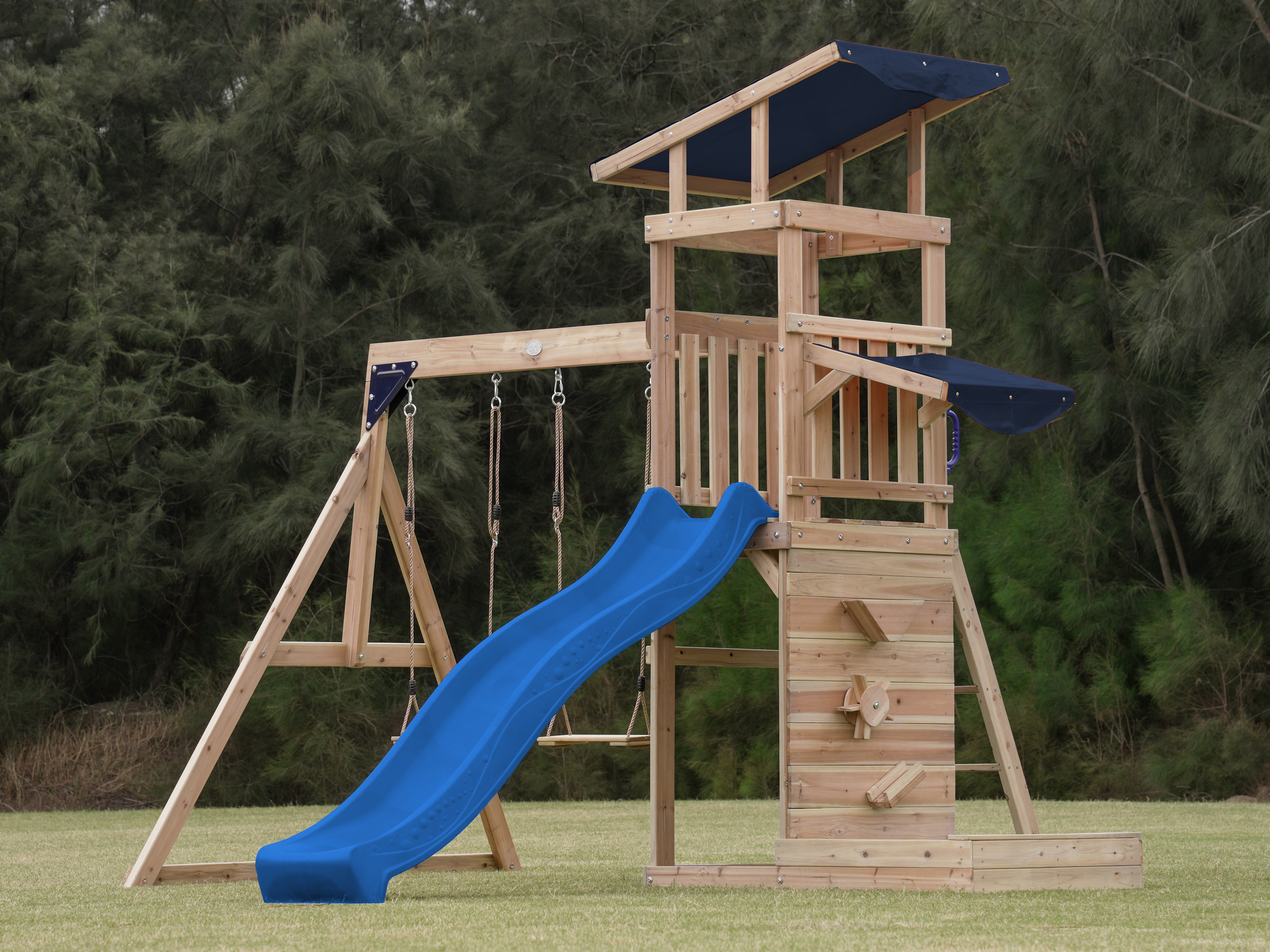 AXI Malik Climbing Frame with Double Swing Set - Blue Slide