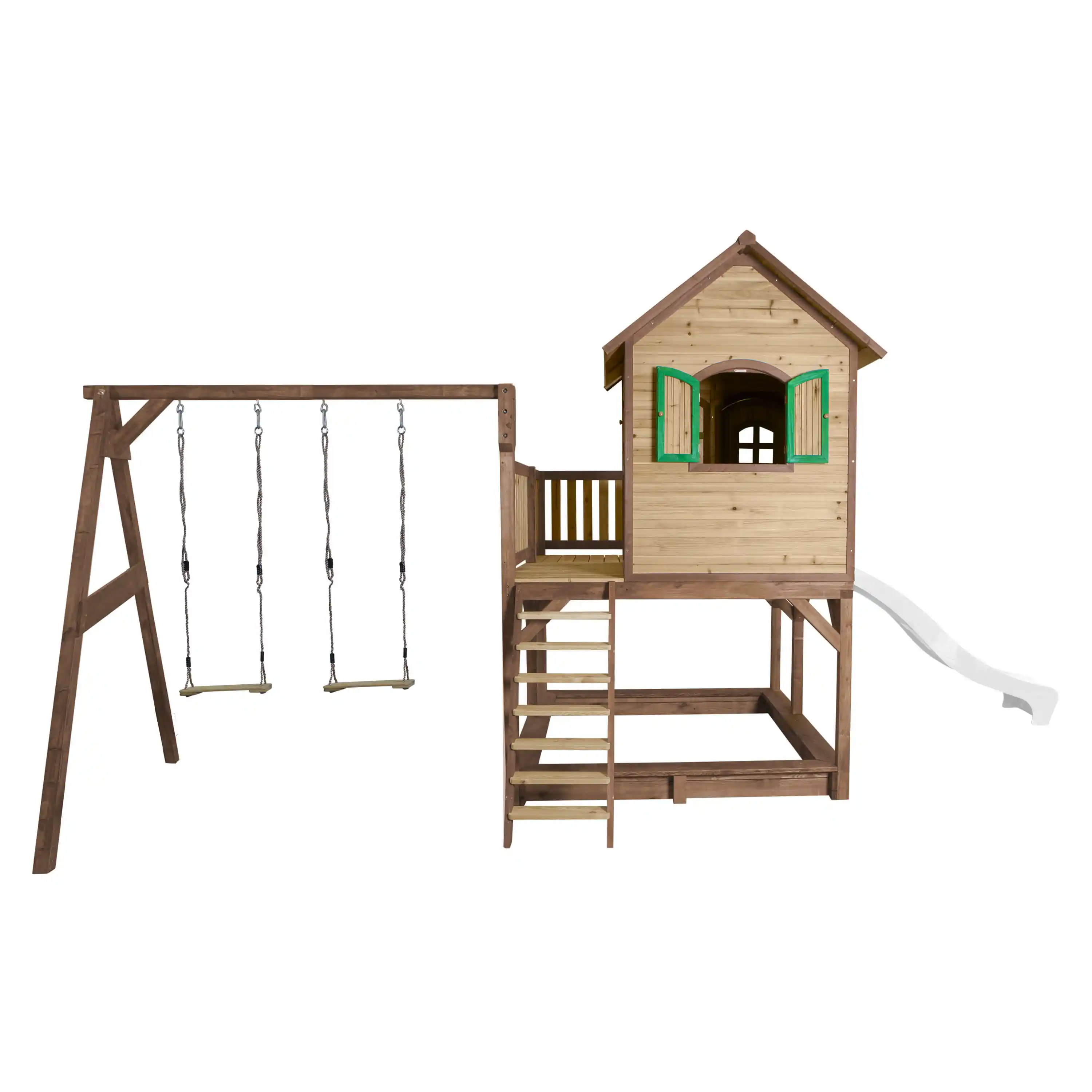 AXI Liam Playhouse with Double Swing Set Brown/Green - White Slide