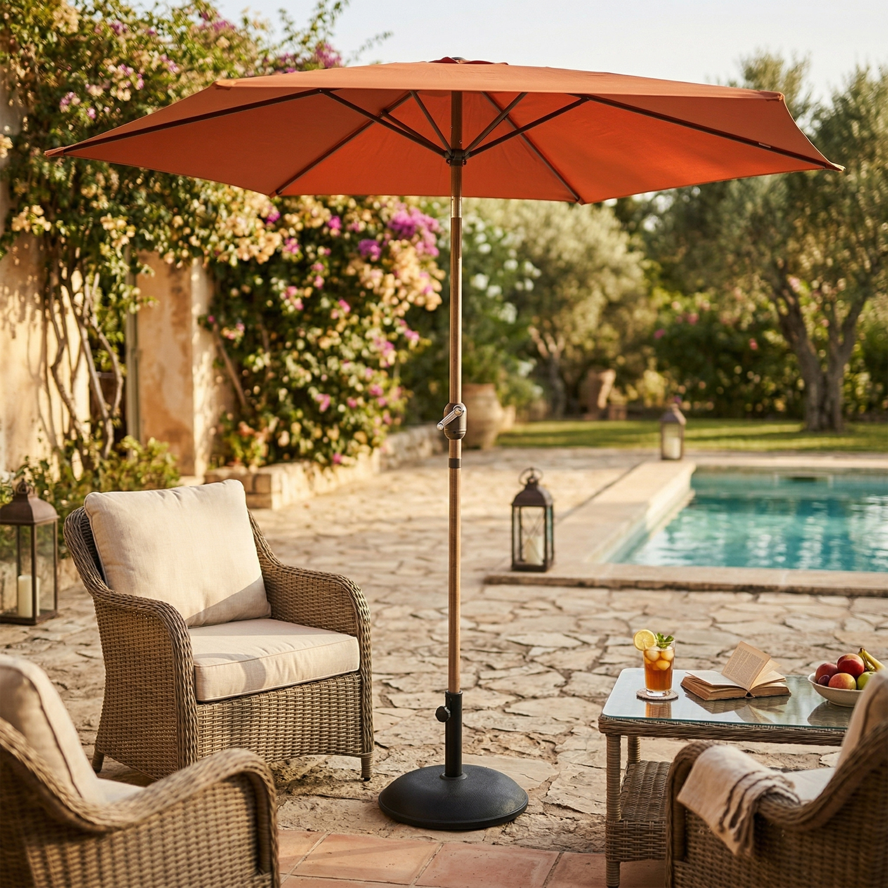 AXI Noor Centre Pole Parasol Ø 300cm Oak-look/Terracotta