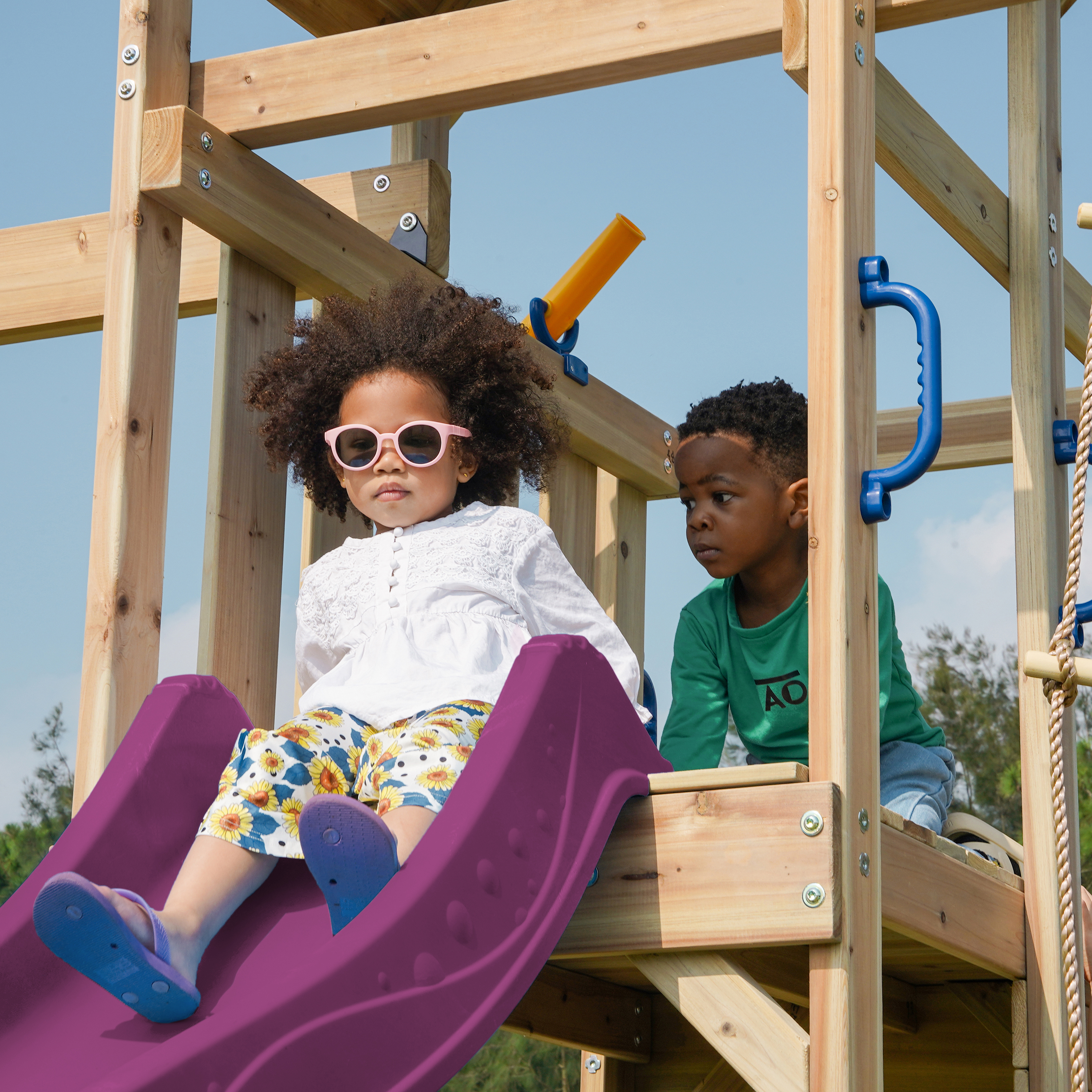 AXI Moos Climbing Frame with Double Swing Set - Purple Slide