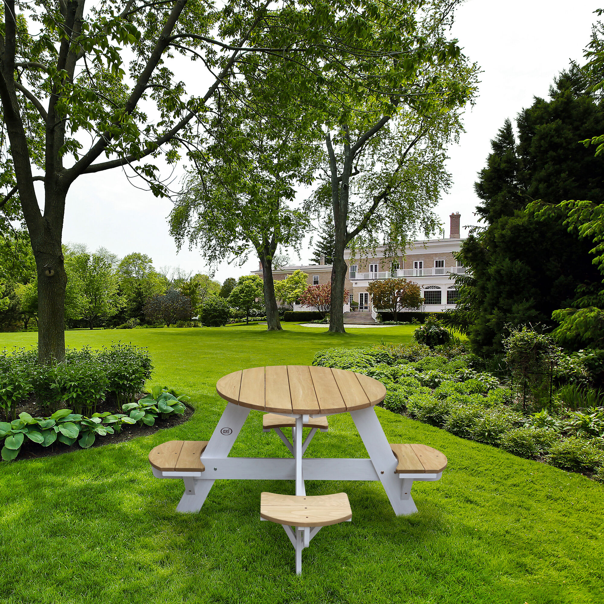 sfeerfoto AXI UFO Picknicktafel Rond Bruin/wit