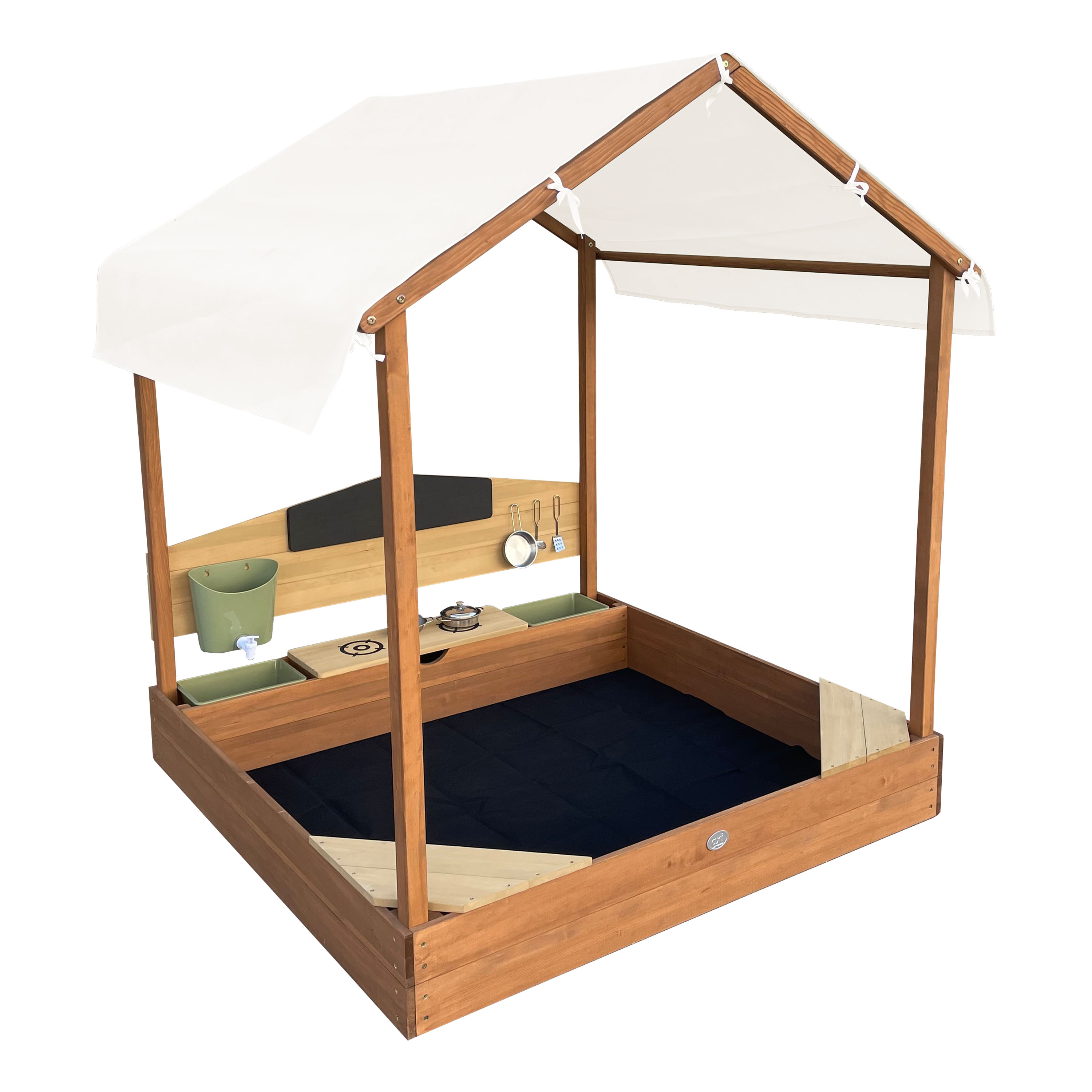 AXI Meli Sandbox & Playhouse with Play Kitchen - 120 x 120 cm - Brown