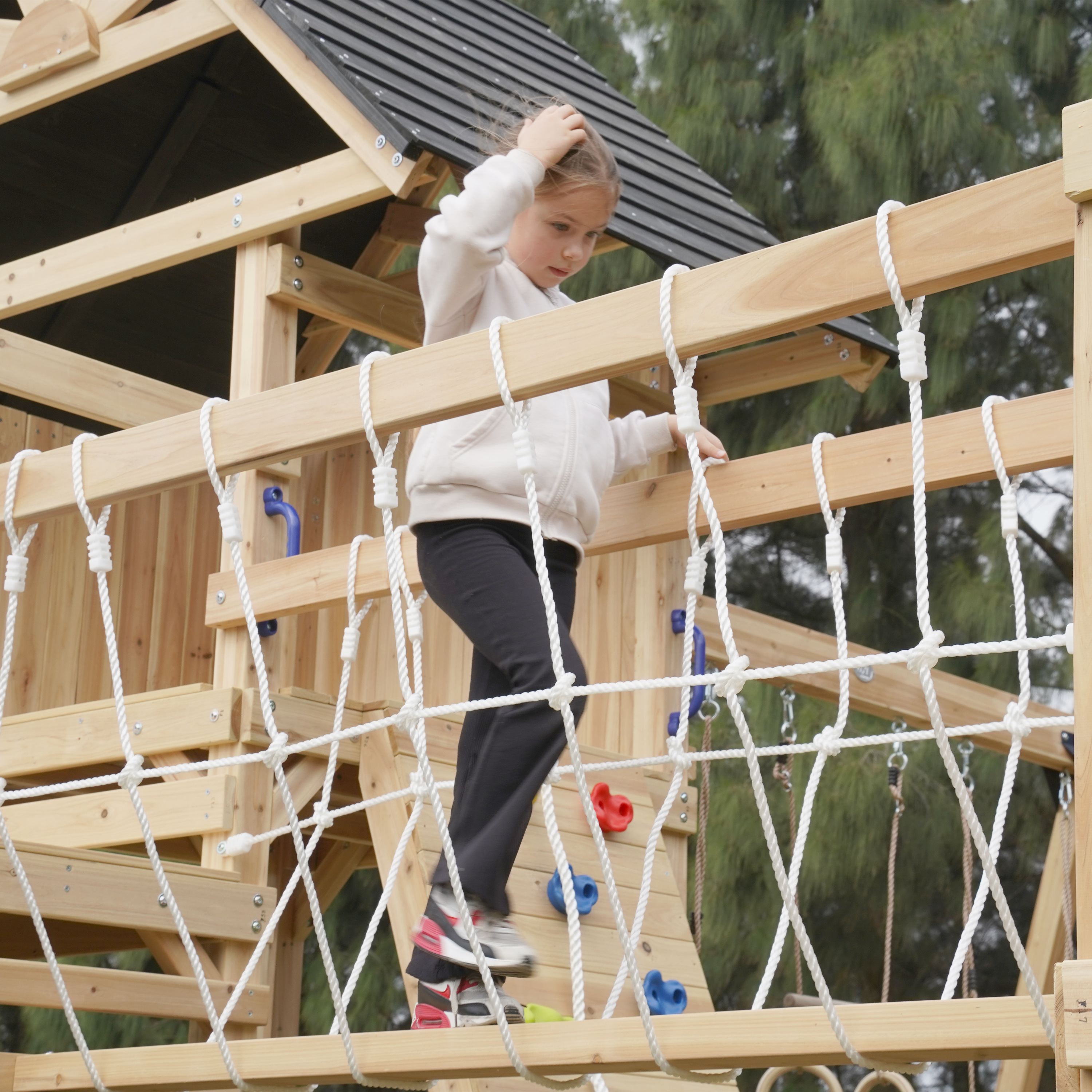 AXI Hunter Climbing Frame with Swings, Climbing Frame, Climbing Bridge and Multiple Platforms – Blue Double Slide