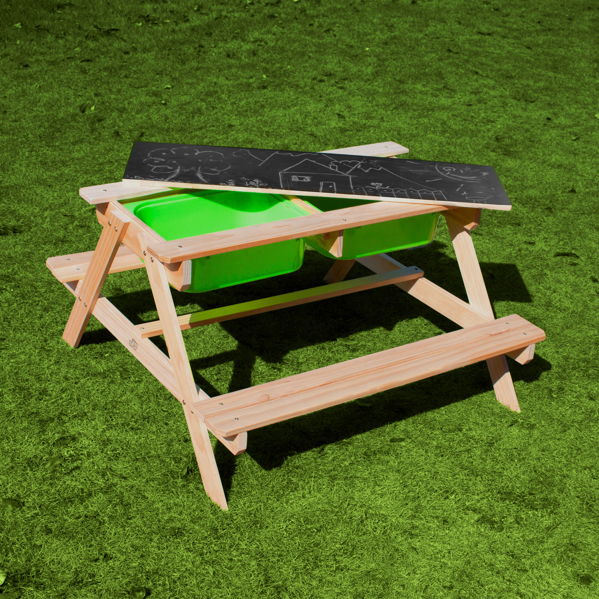 Sunny Dual Top 2.0 Sand & Water Picnic Table with Green Bins