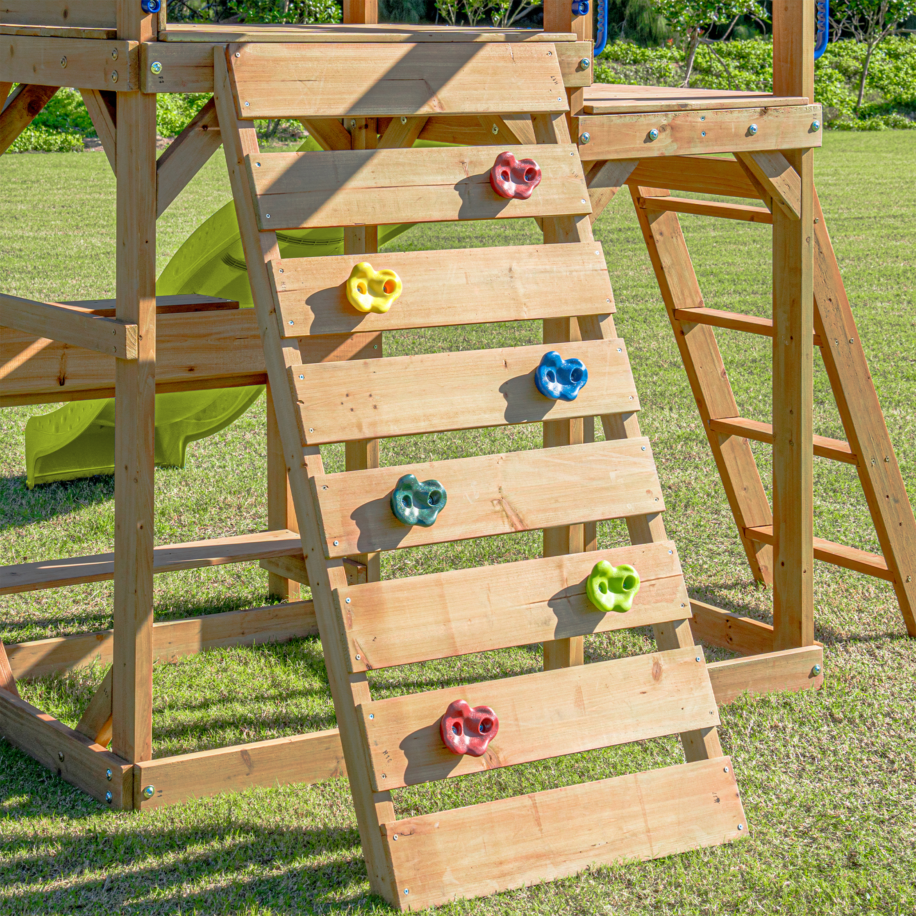 AXI Mitch Climbing Frame with Double Swing, Trapeze and Lookout Tower – Lime Green Slide