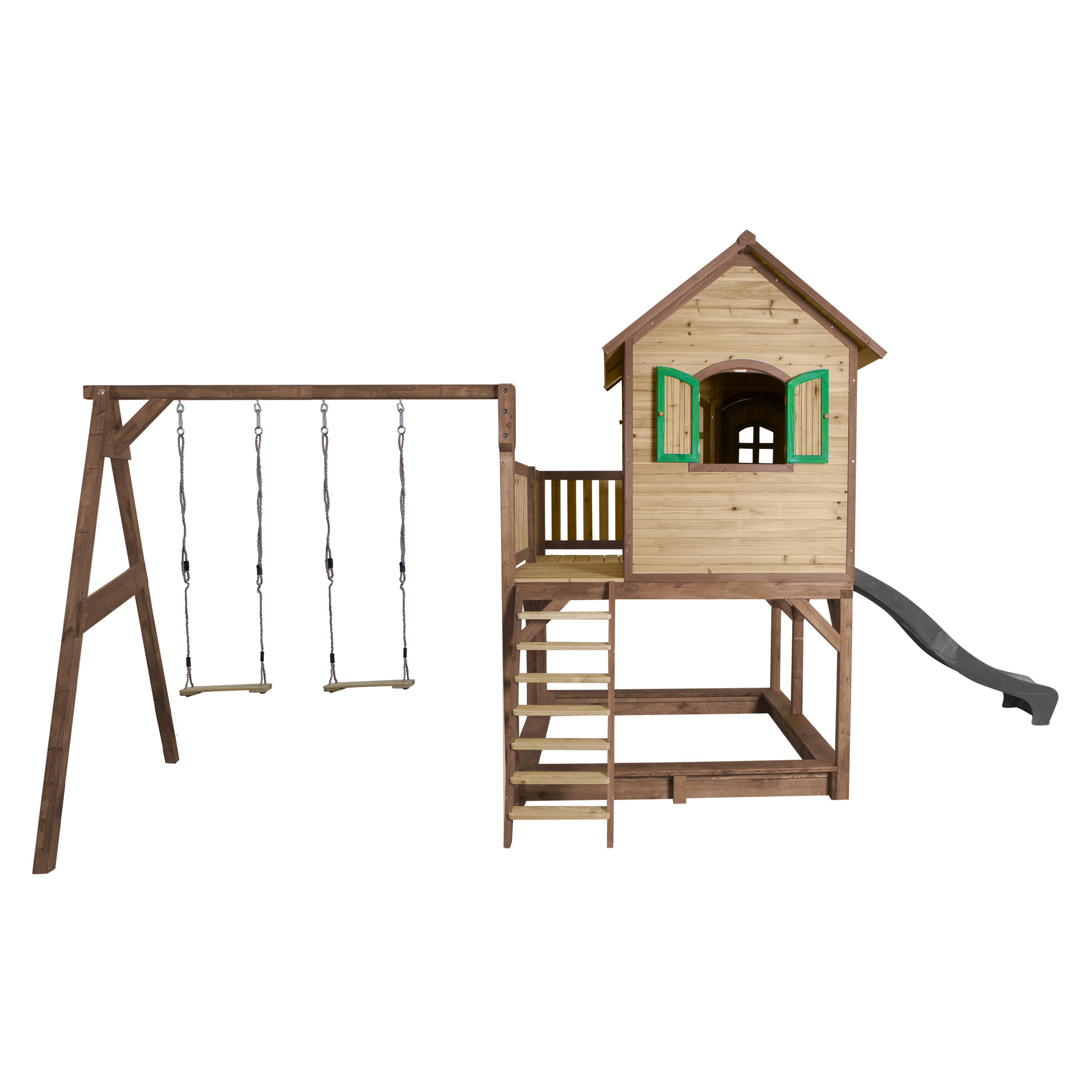 AXI Liam Playhouse with Double Swing Set Brown/Green - Grey Slide