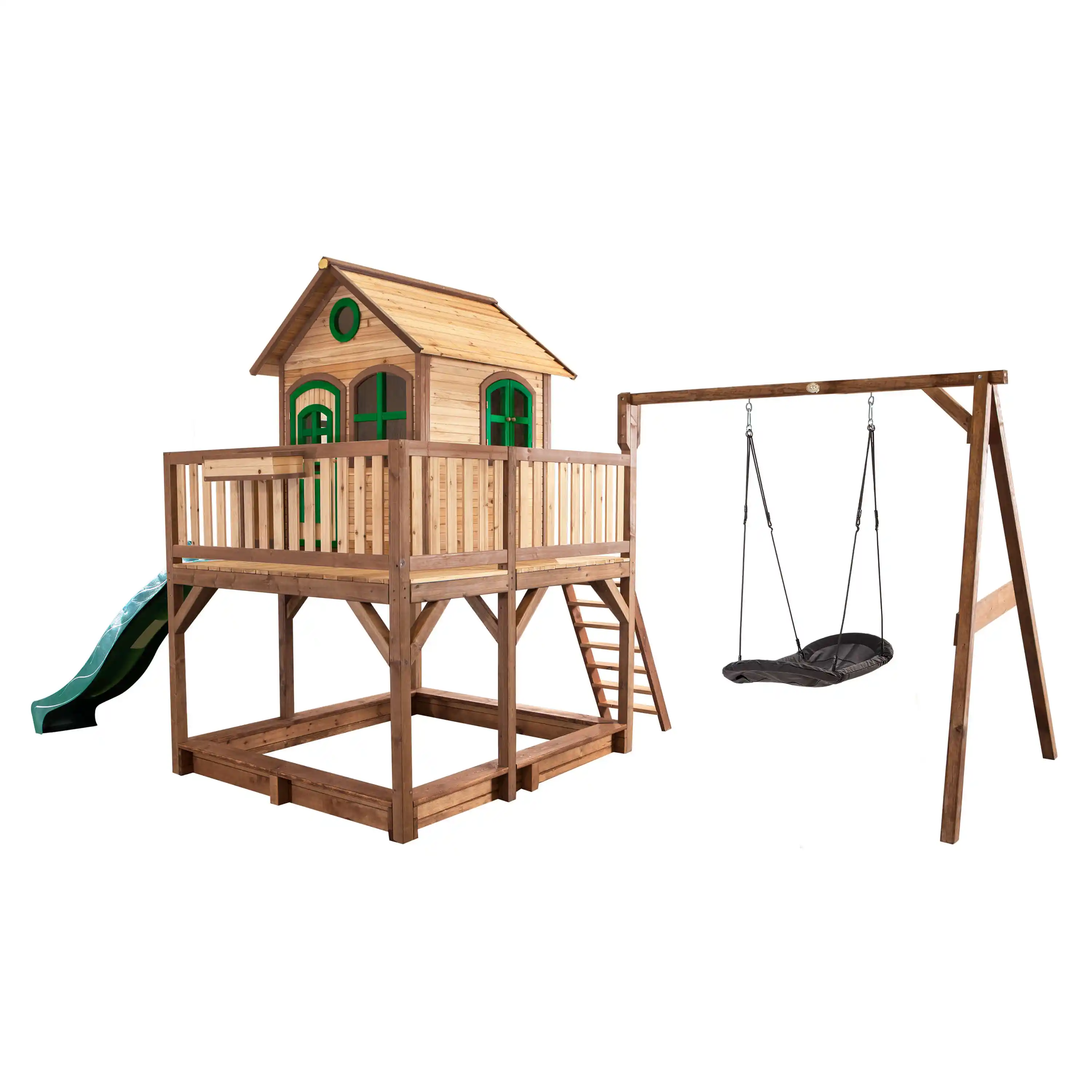 AXI Liam Playhouse with Roxy Nest Swing Set Brown/Green - Green Slide