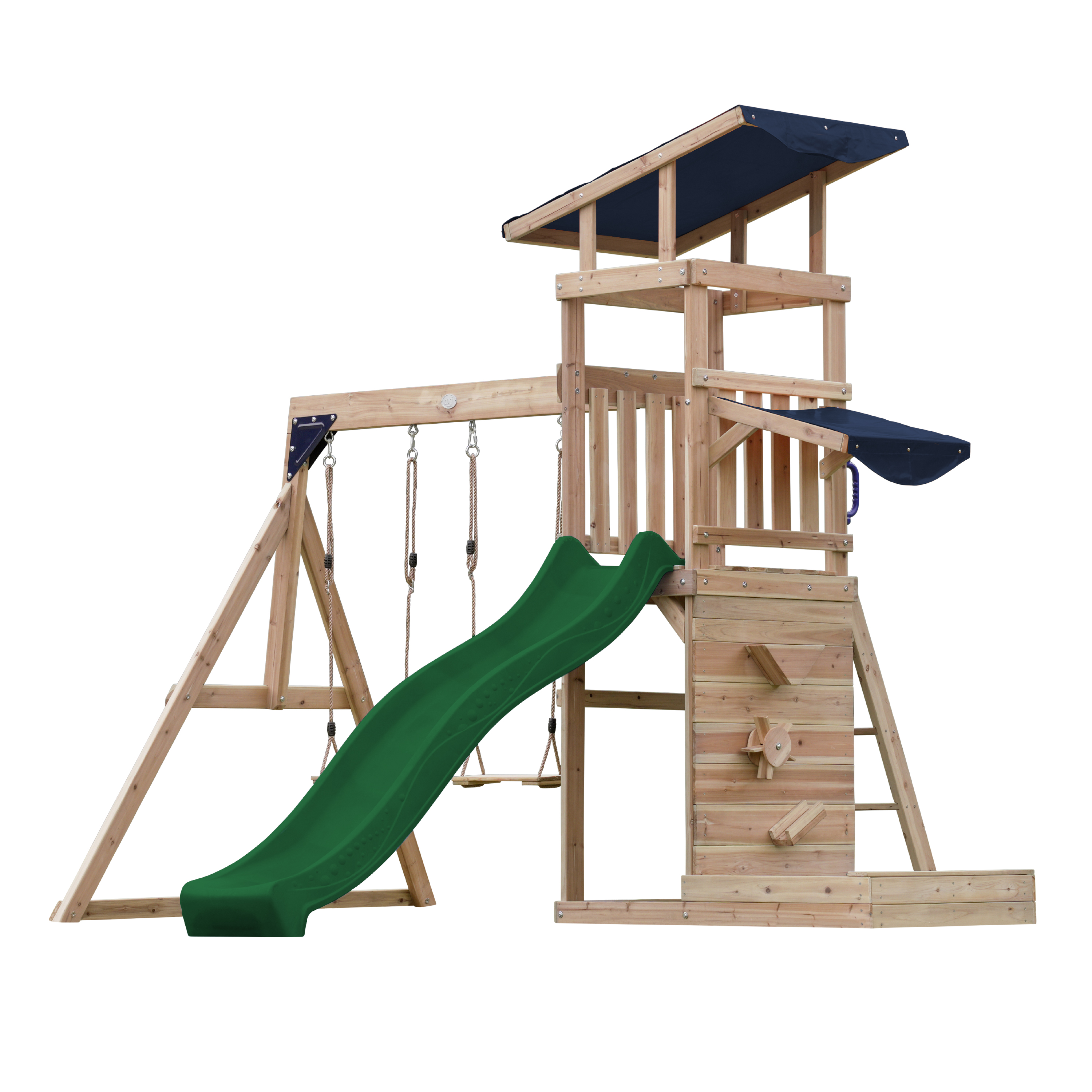 AXI Malik Climbing Frame with Double Swing Set - Green Slide