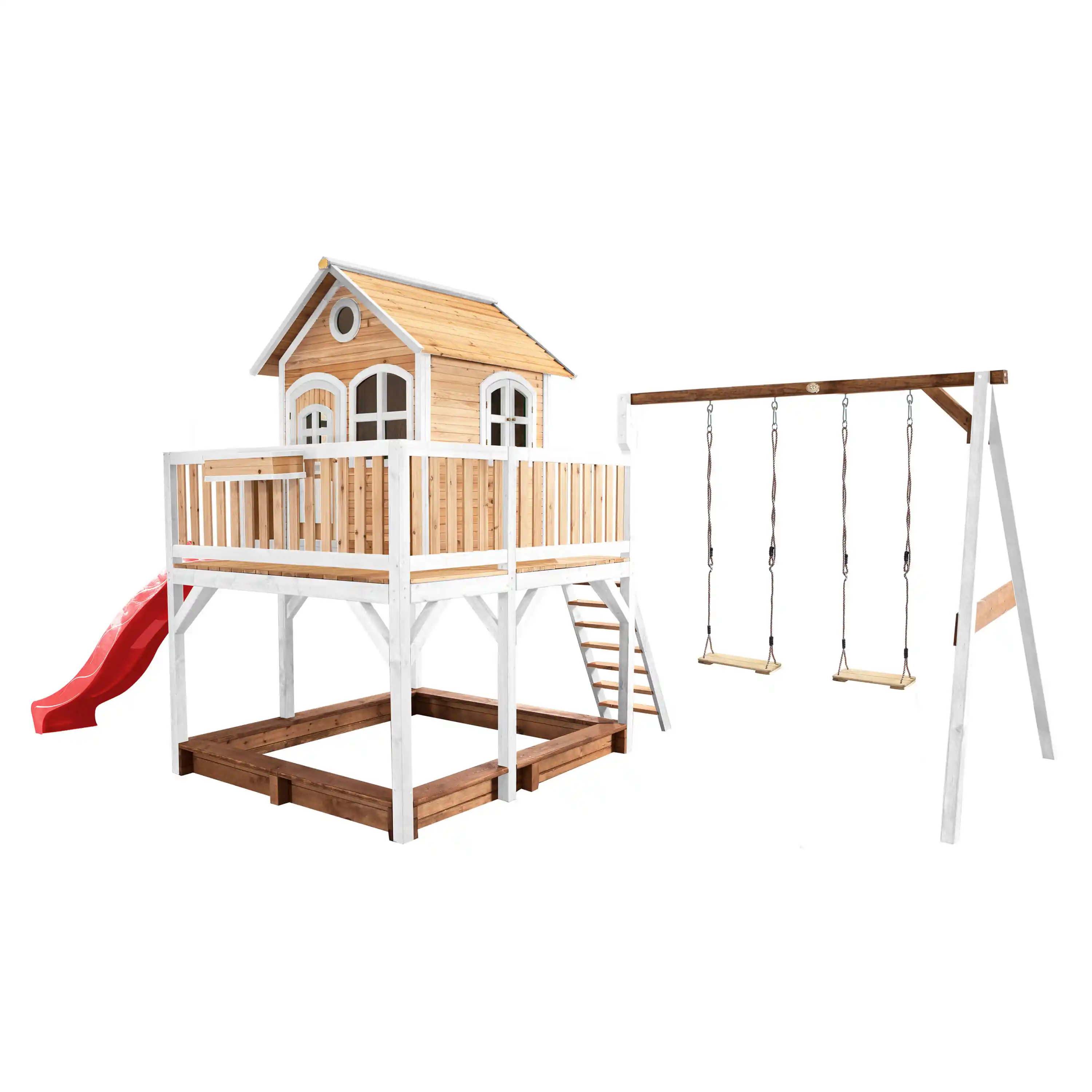 AXI Liam Playhouse with Double Swing Set Brown/White - Red Slide