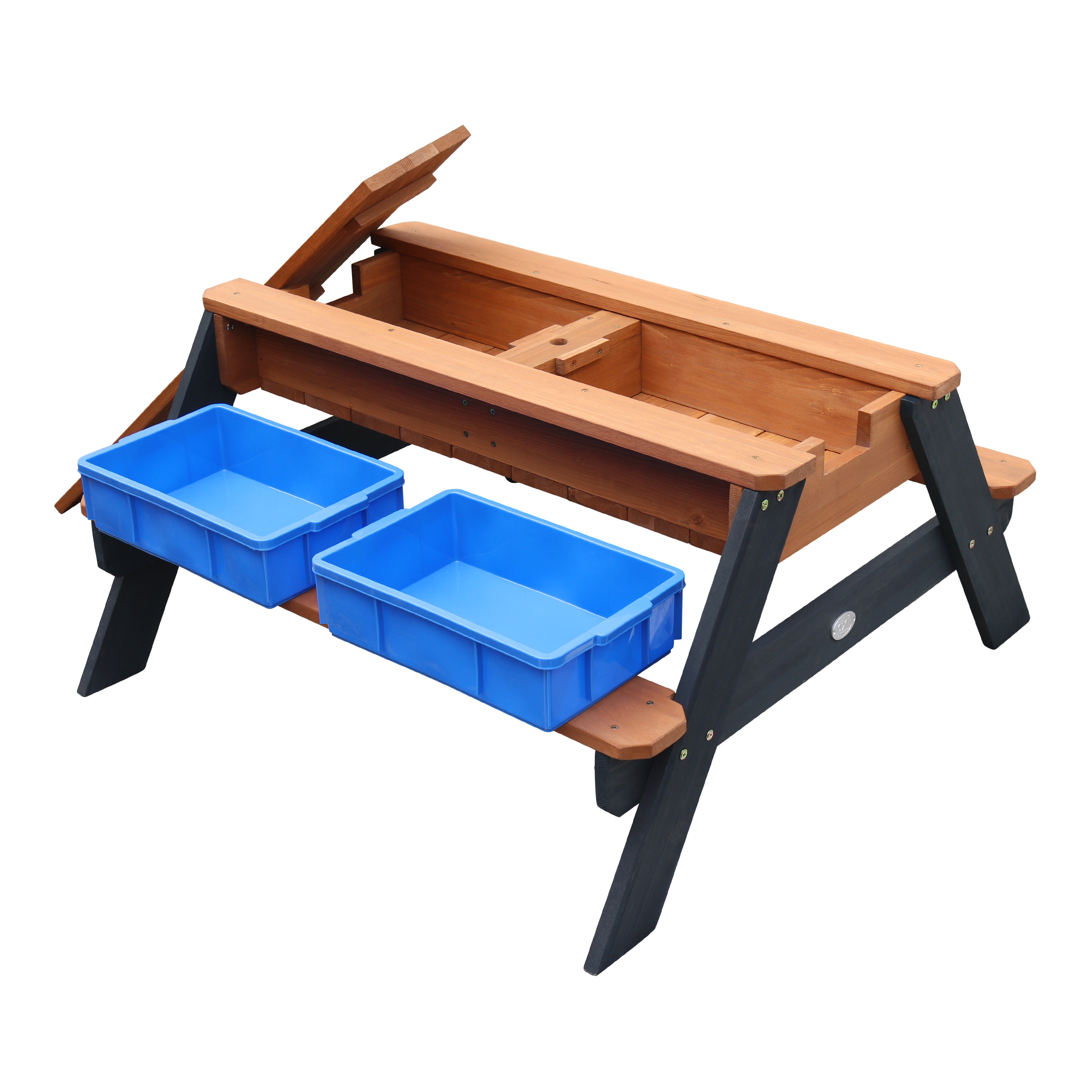 AXI Nick Zand & Water Picknicktafel Antraciet/bruin Limited - Parasol Blauw/wit