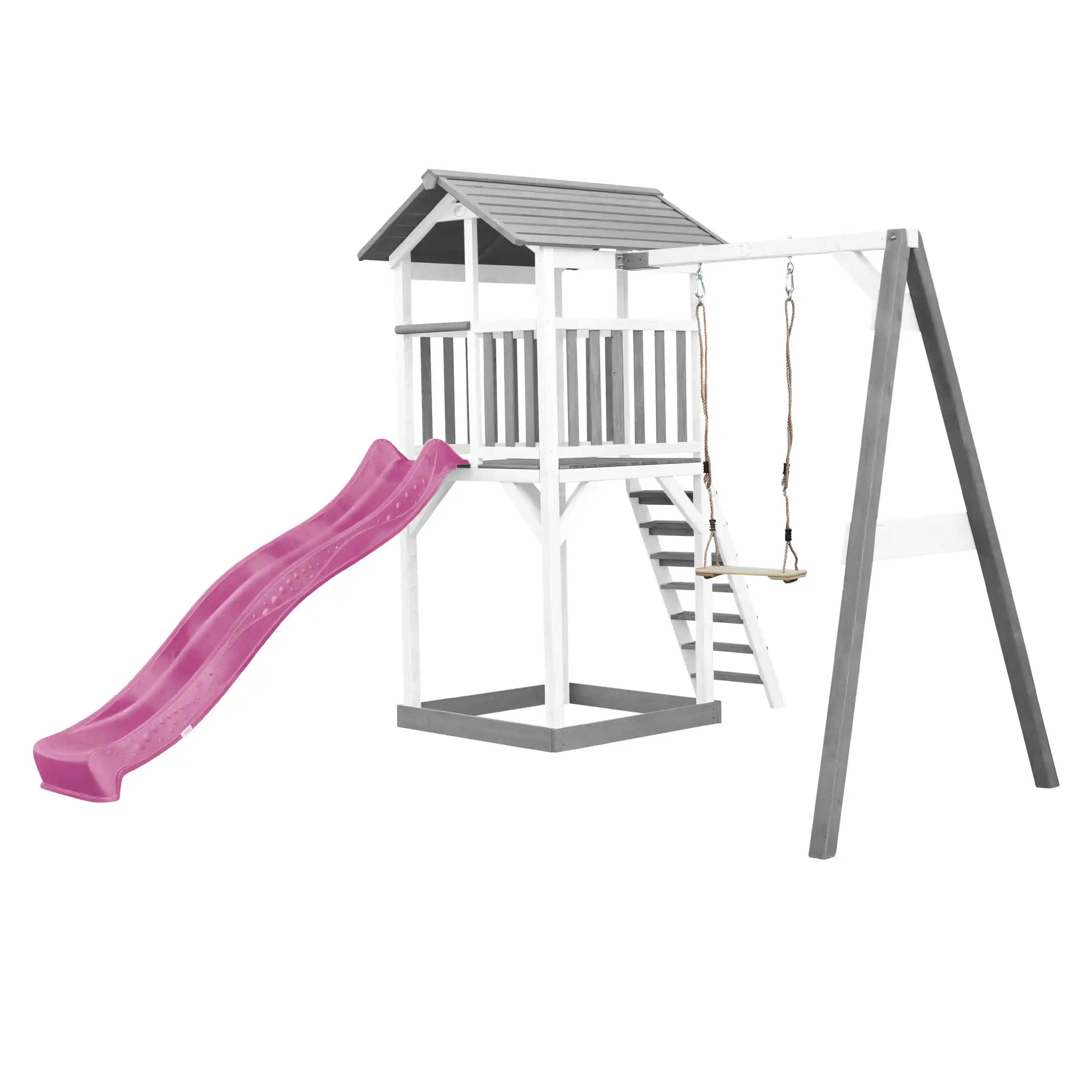 AXI Beach Tower with Single Swing Set Grey/White - Purple Slide