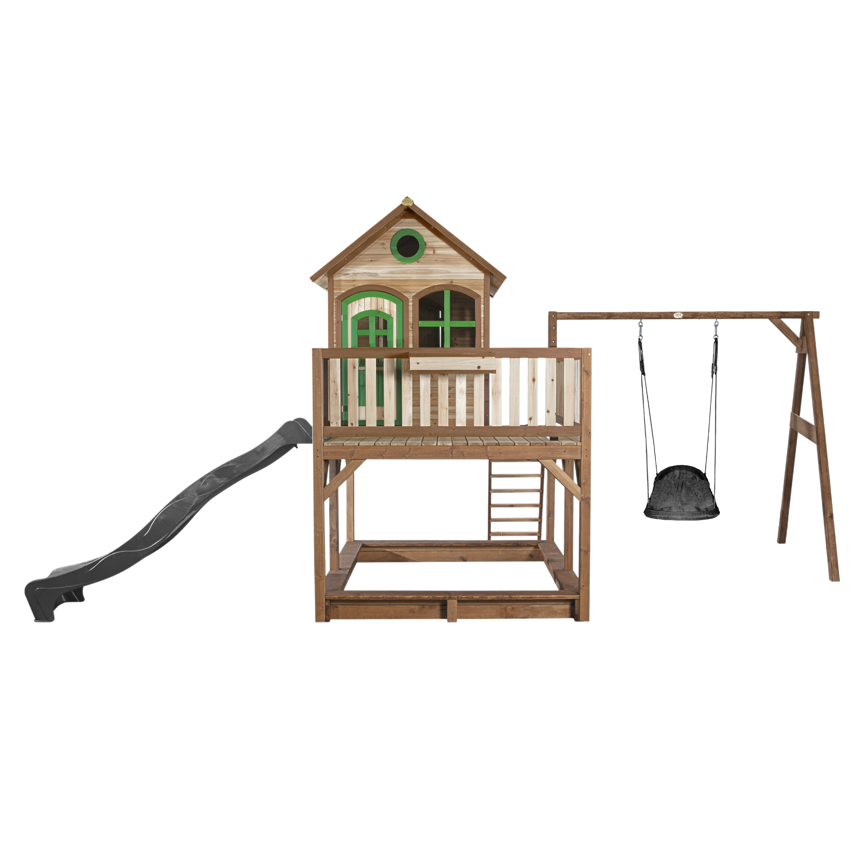 AXI Liam Playhouse with Roxy Nest Swing Set Brown/Green - Grey Slide