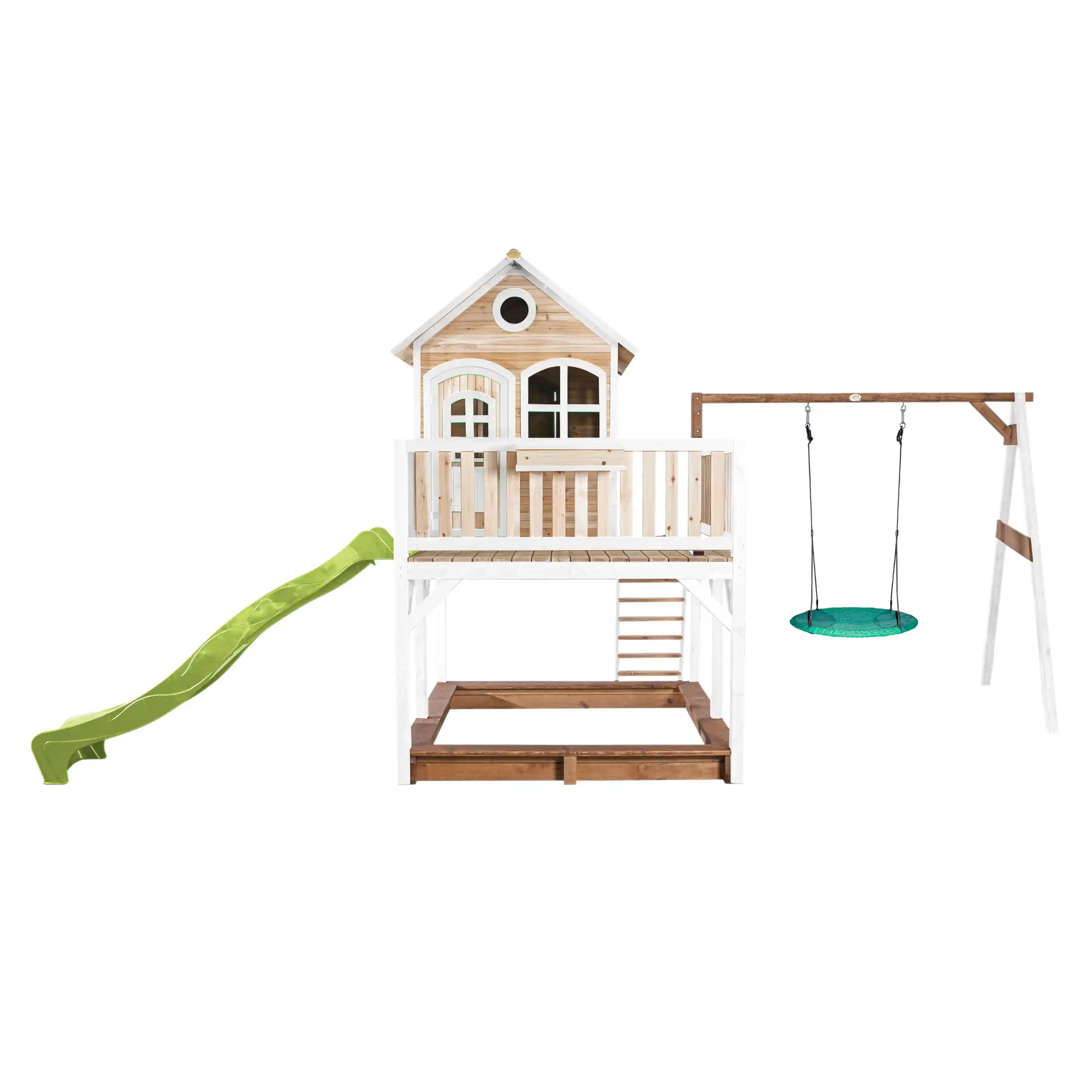 AXI Liam Playhouse with Summer Nest Swing Set Brown/White - Lime Green Slide