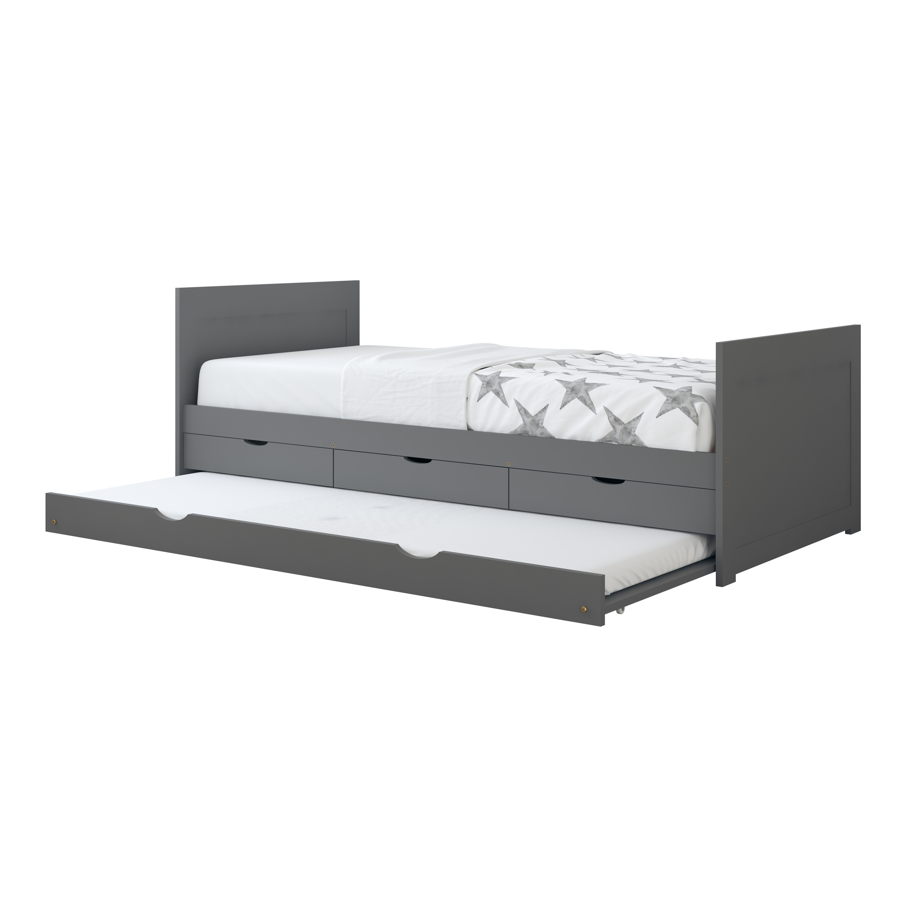 Sunny Eli Kids Bed with Pull-Out Bed and 3 Storage Drawers Grey – With Mattress