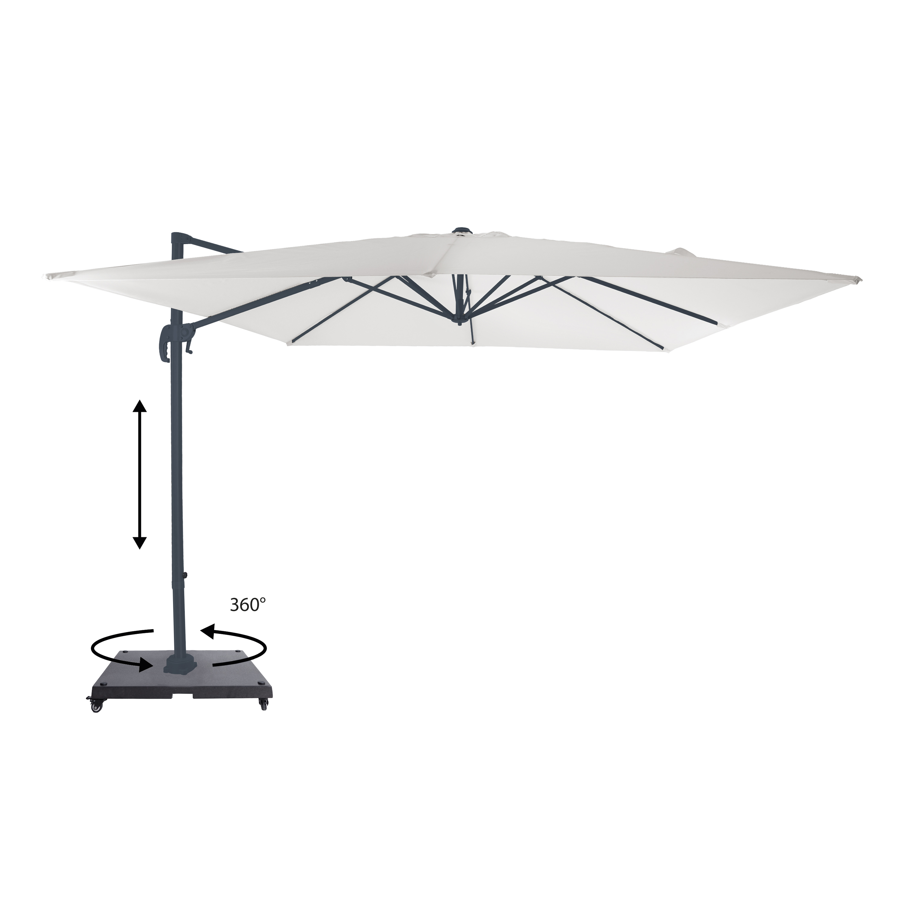 AXI Nima Cantilever Parasol 300x300 cm incl. Parasol Base with Wheels Anthracite/Beige – Complete Set
