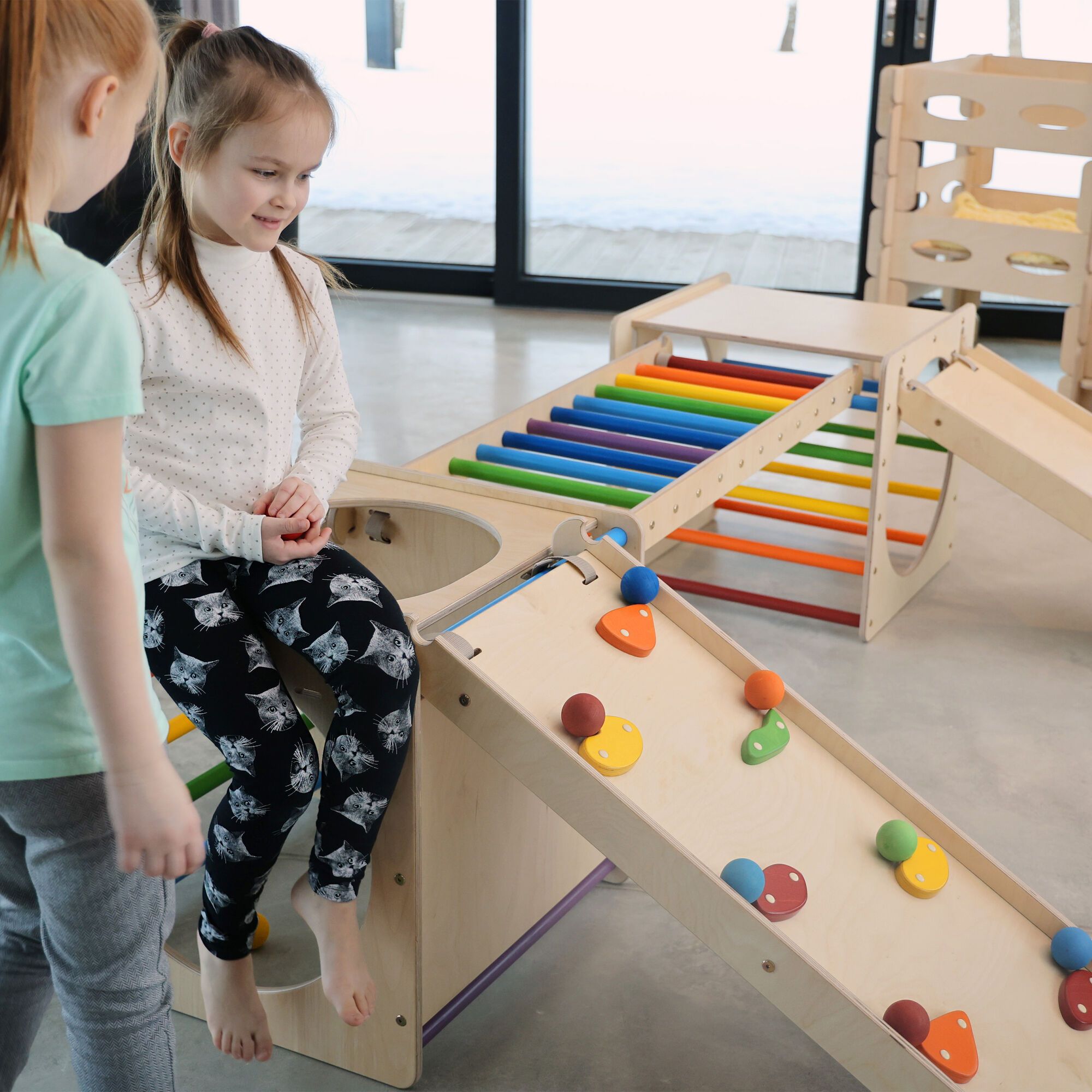 KateHaa Wooden Activity Cube with Climbing Wall - Rainbow