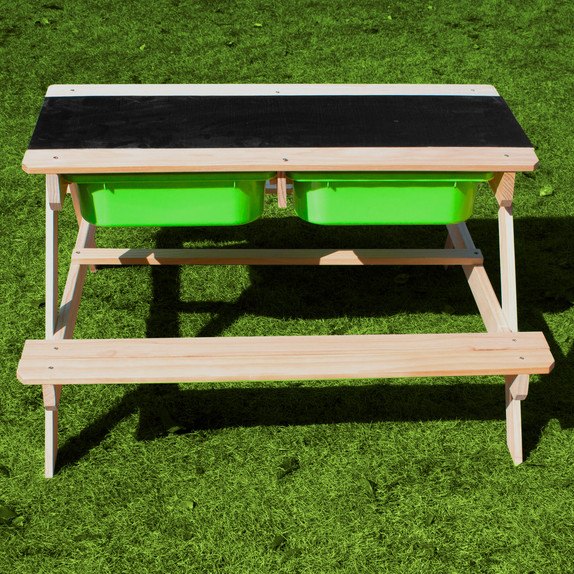 Sunny Dual Top 2.0 Sand & Water Picnic Table with Green Bins