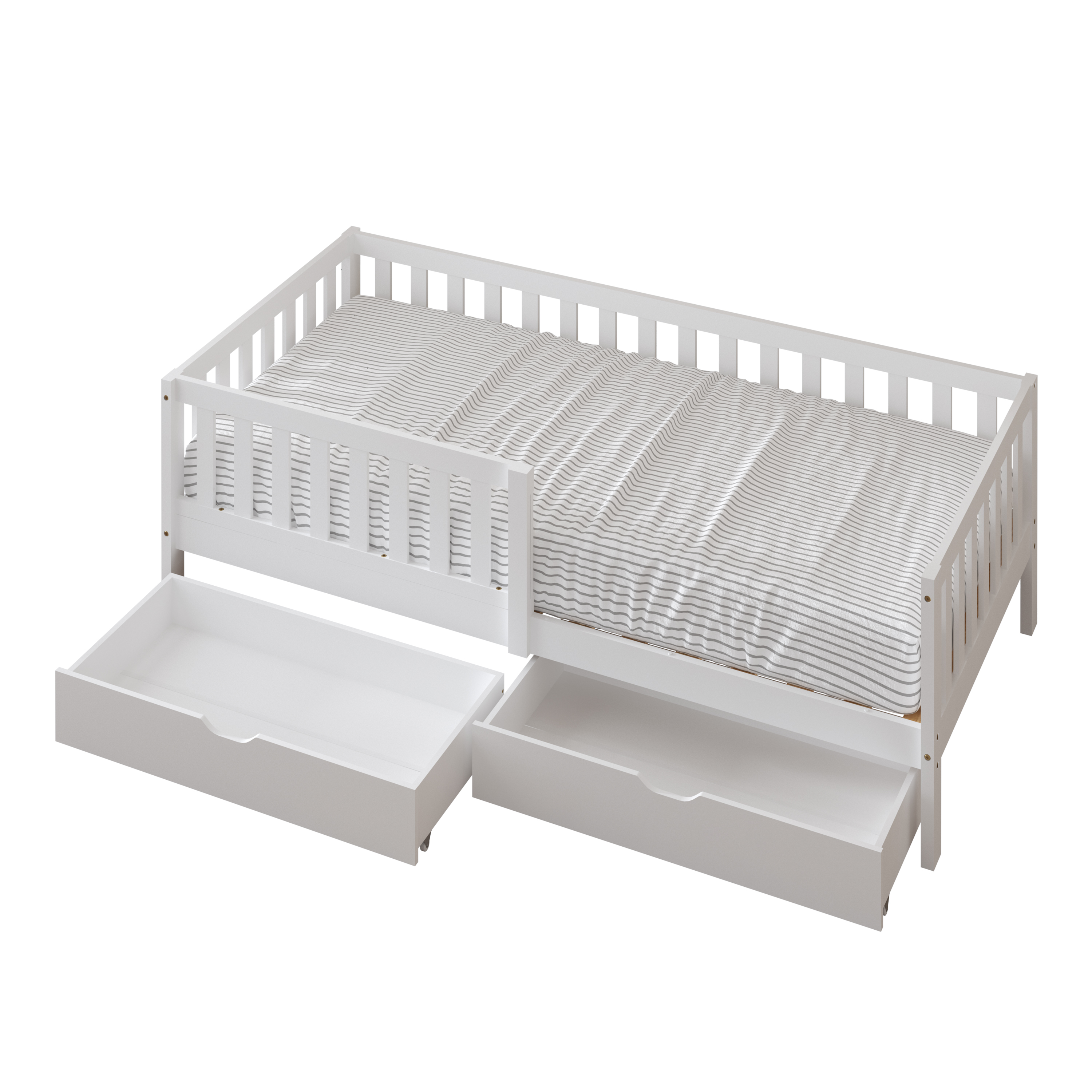 Sunny Isa Kids Bed with 2 Storage Drawers and Guardrail White – With Mattress