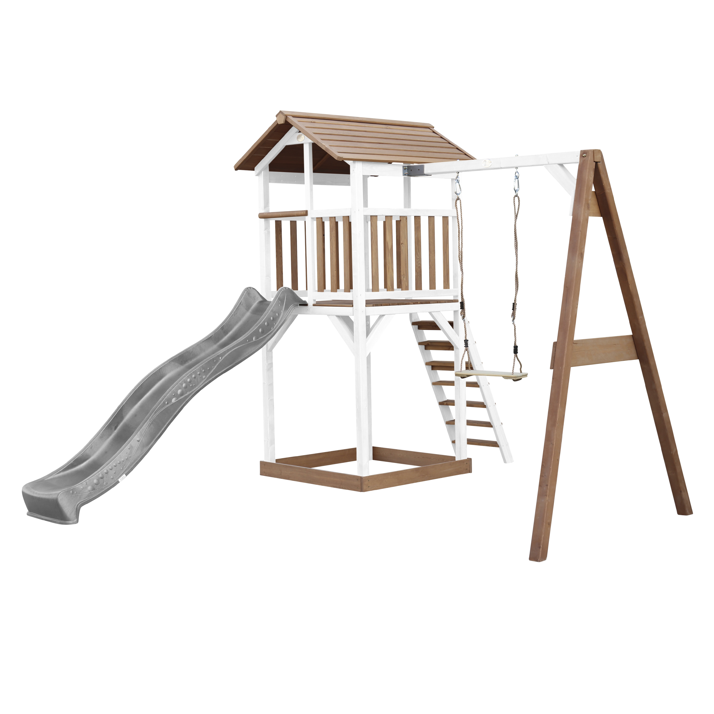AXI Beach Tower with Single Swing Set Brown/White - Grey Slide