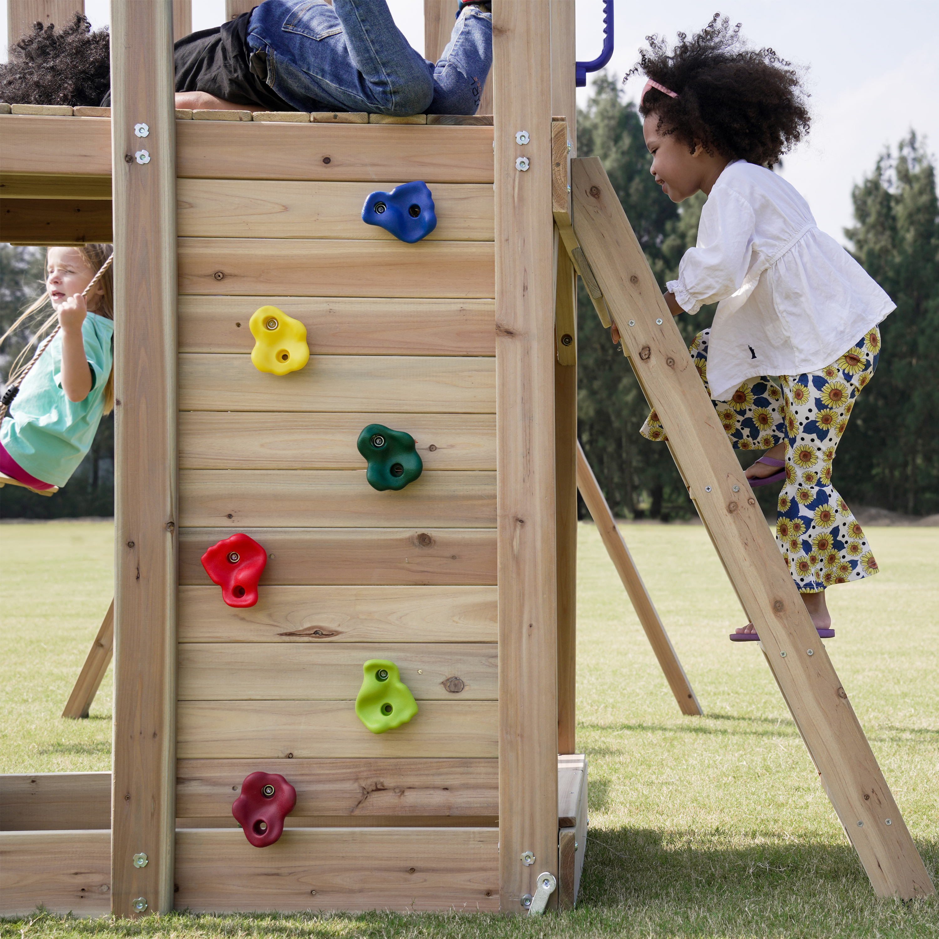 AXI Moos Climbing Frame with Double Swing Set - Red Slide