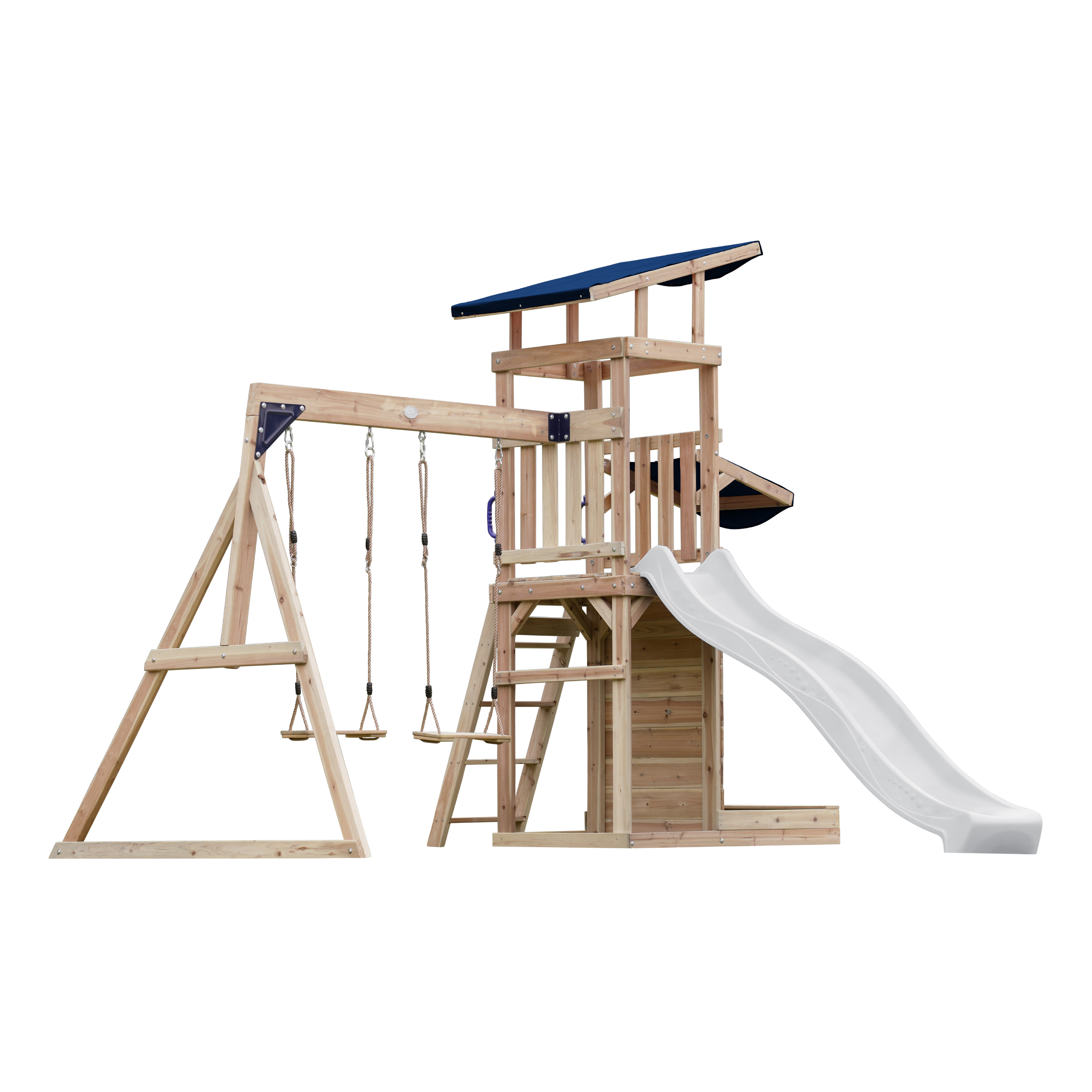 AXI Malik Climbing Frame with Double Swing Set - White Slide