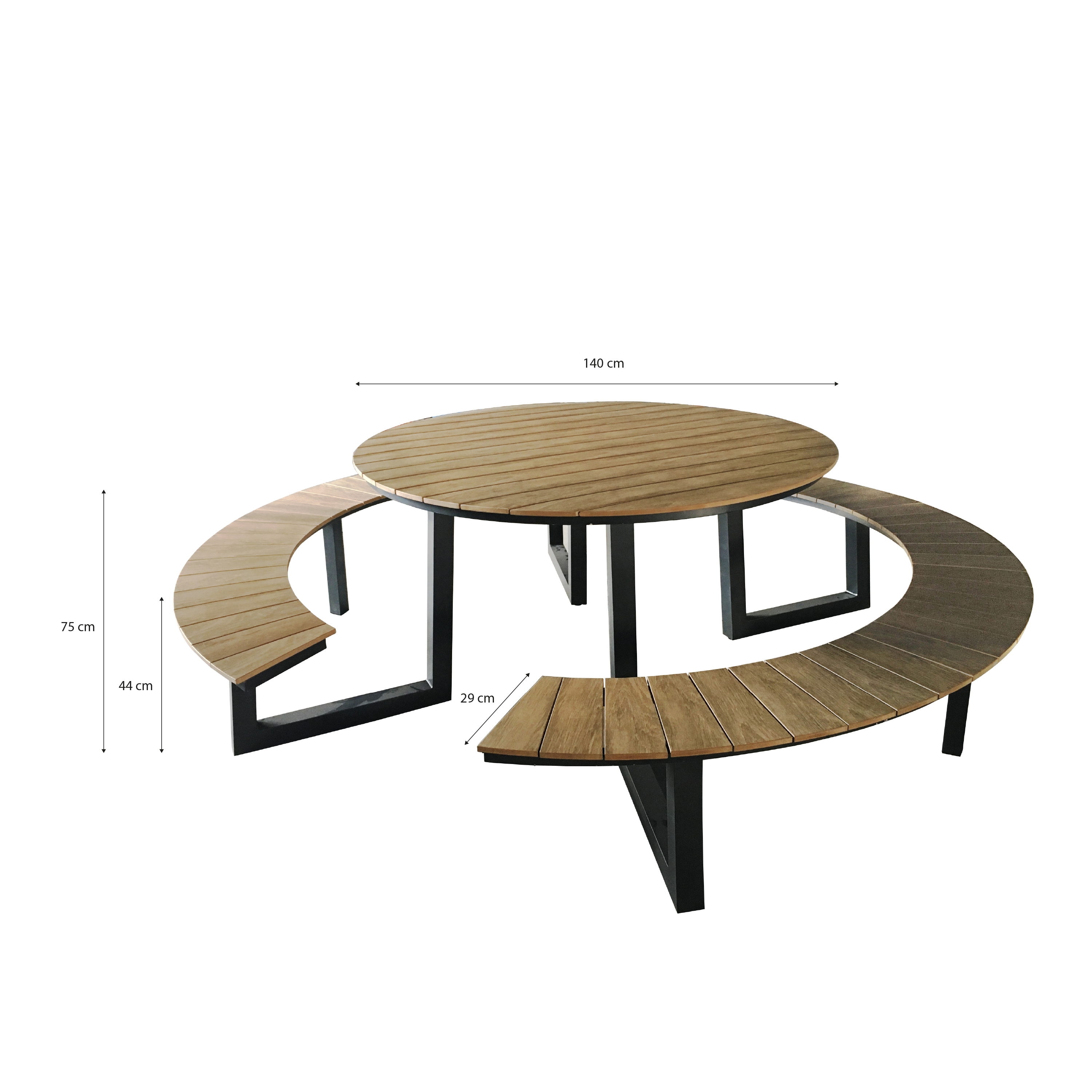 AXI Taco Picnic Table with 2 benches Round - Anthracite/Teak-look Polywood