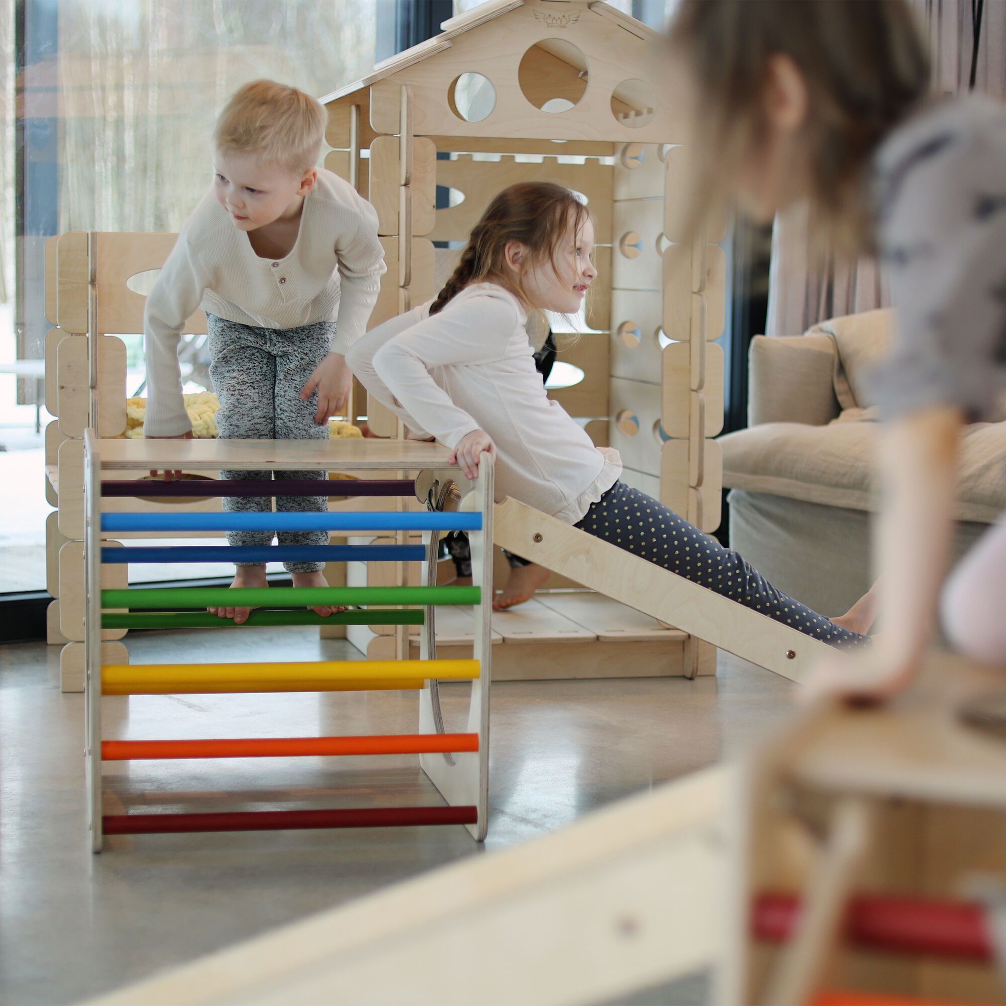 KateHaa Wooden Activity Cube with Climbing Wall - Rainbow