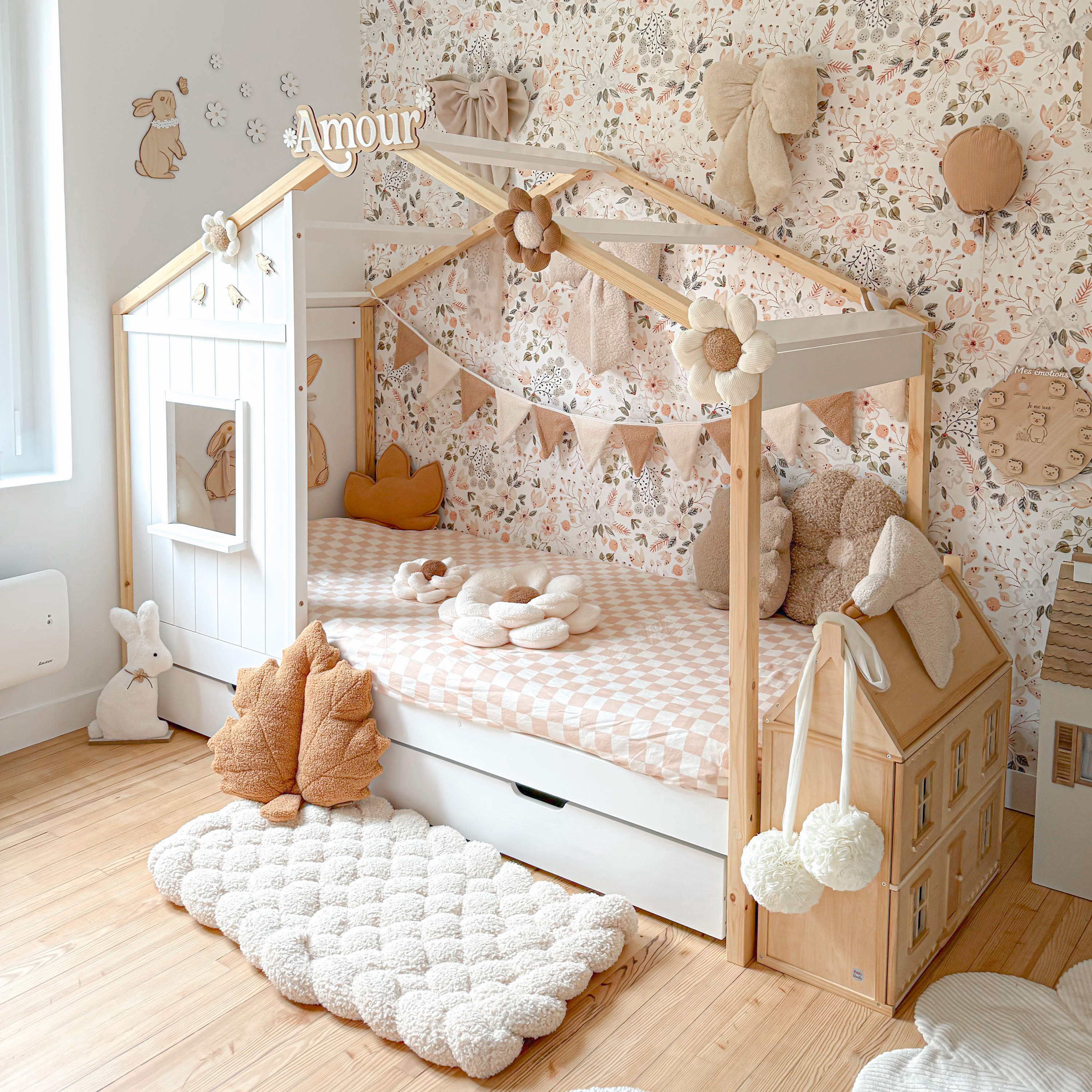 Sunny Beau House Bed with Storage Drawer Brown/White – Without Mattress