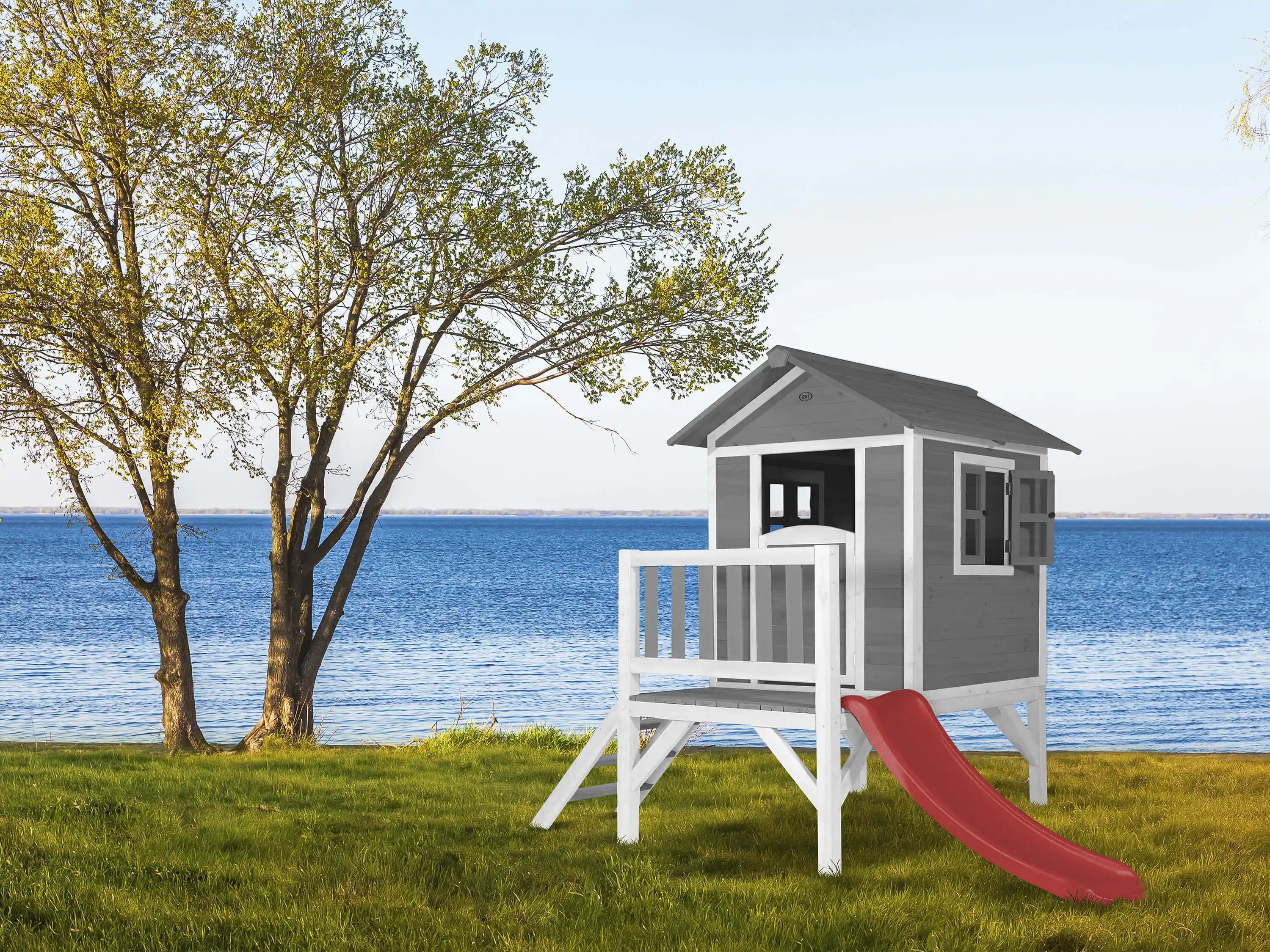 AXI Lodge XL Playhouse Cool Grey - Red Slide