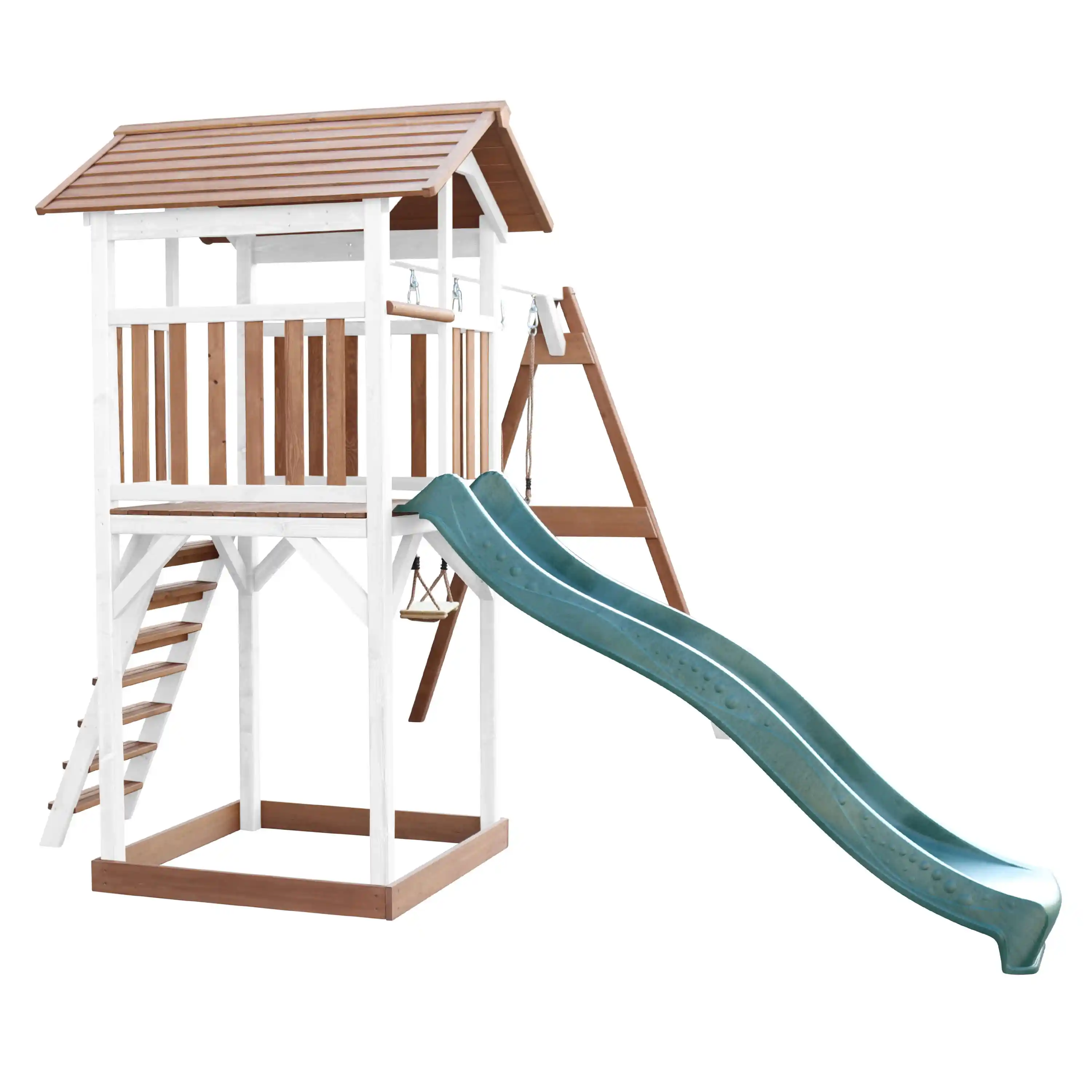 AXI Beach Tower with Double Swing Set Brown/White - Green Slide