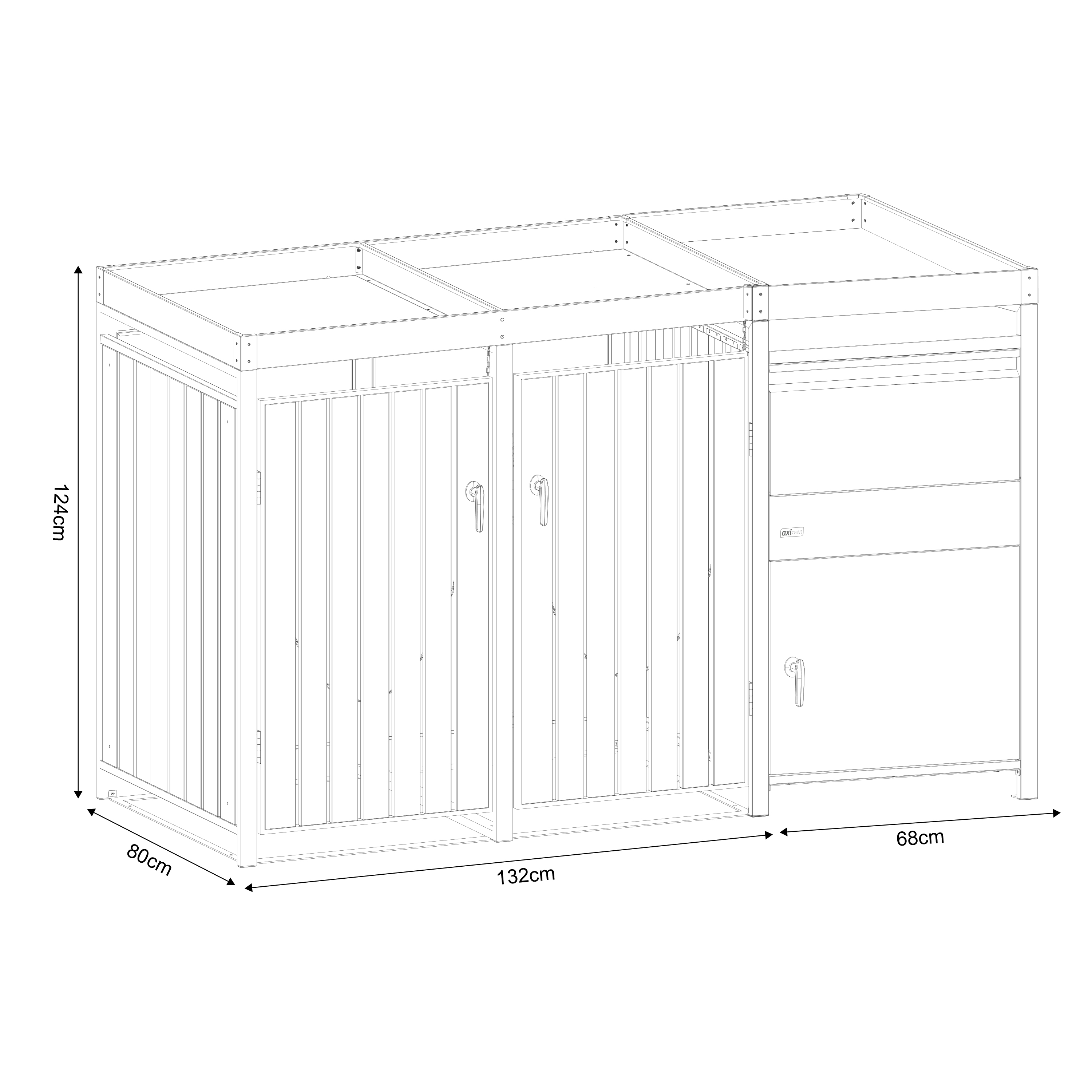 AXI Leon Bin Storage with Louis Parcel Postbox Anthracite – 2 Garbage Bins