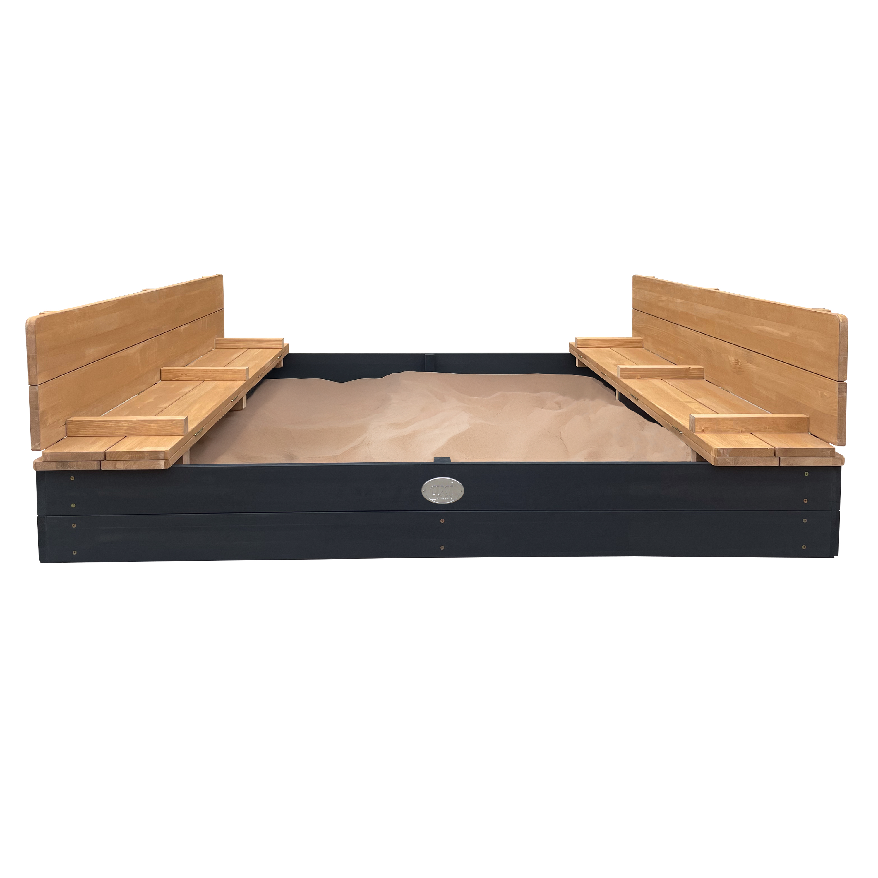 AXI Ella XXL Sandbox 150 x 150 x 20 cm with benches - Anthracite/Brown