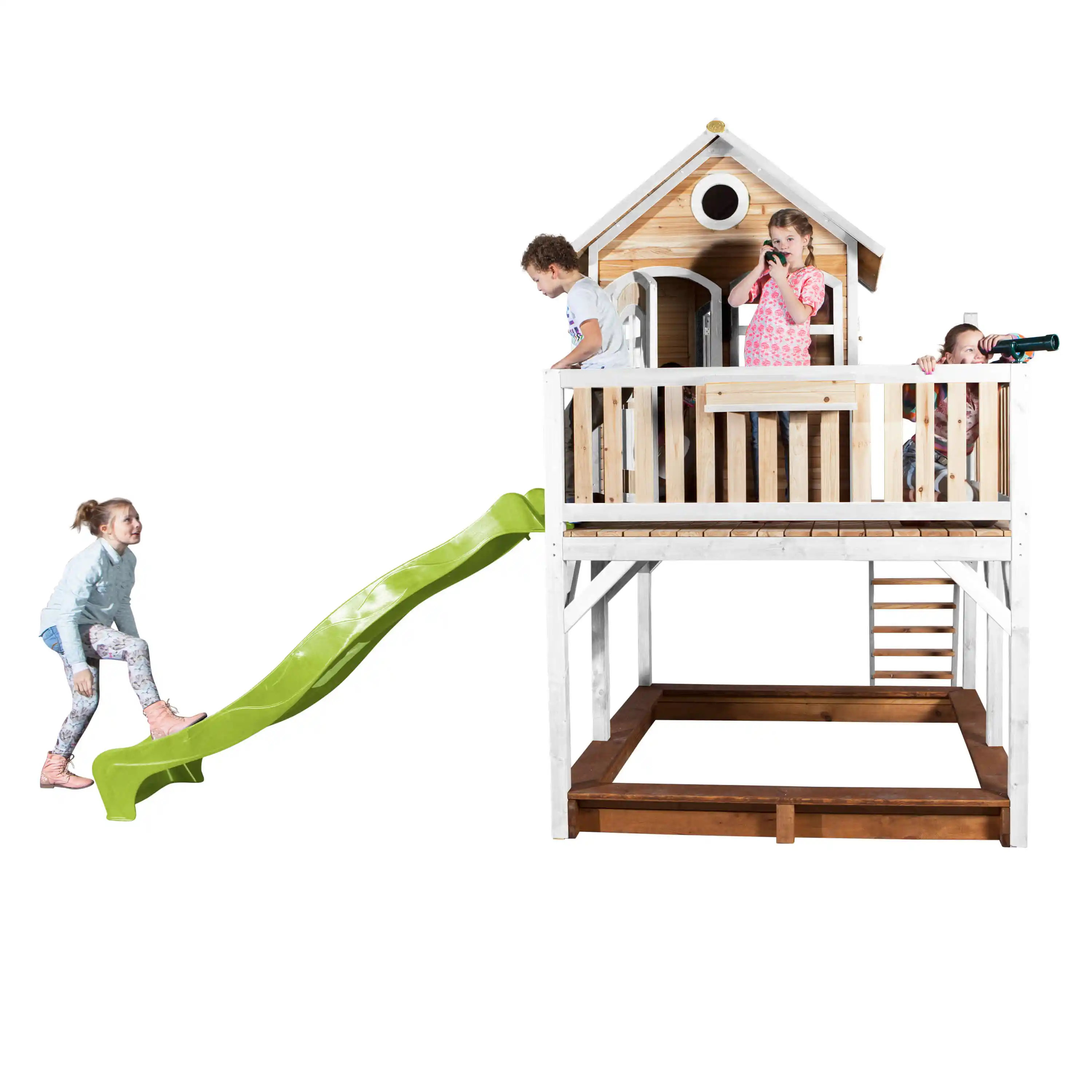 AXI Liam Playhouse Brown/White - Lime Green Slide