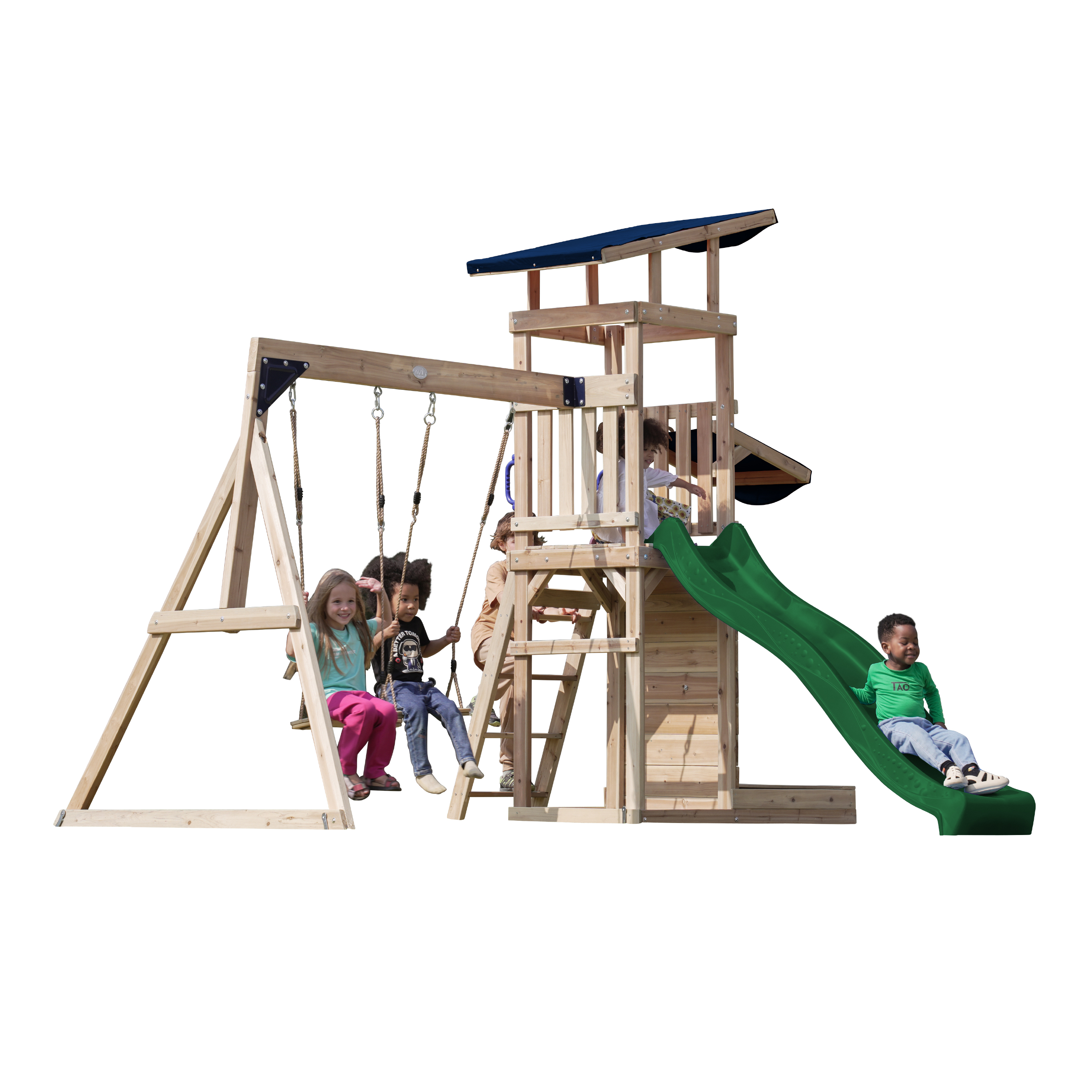 AXI Malik Climbing Frame with Double Swing Set - Green Slide