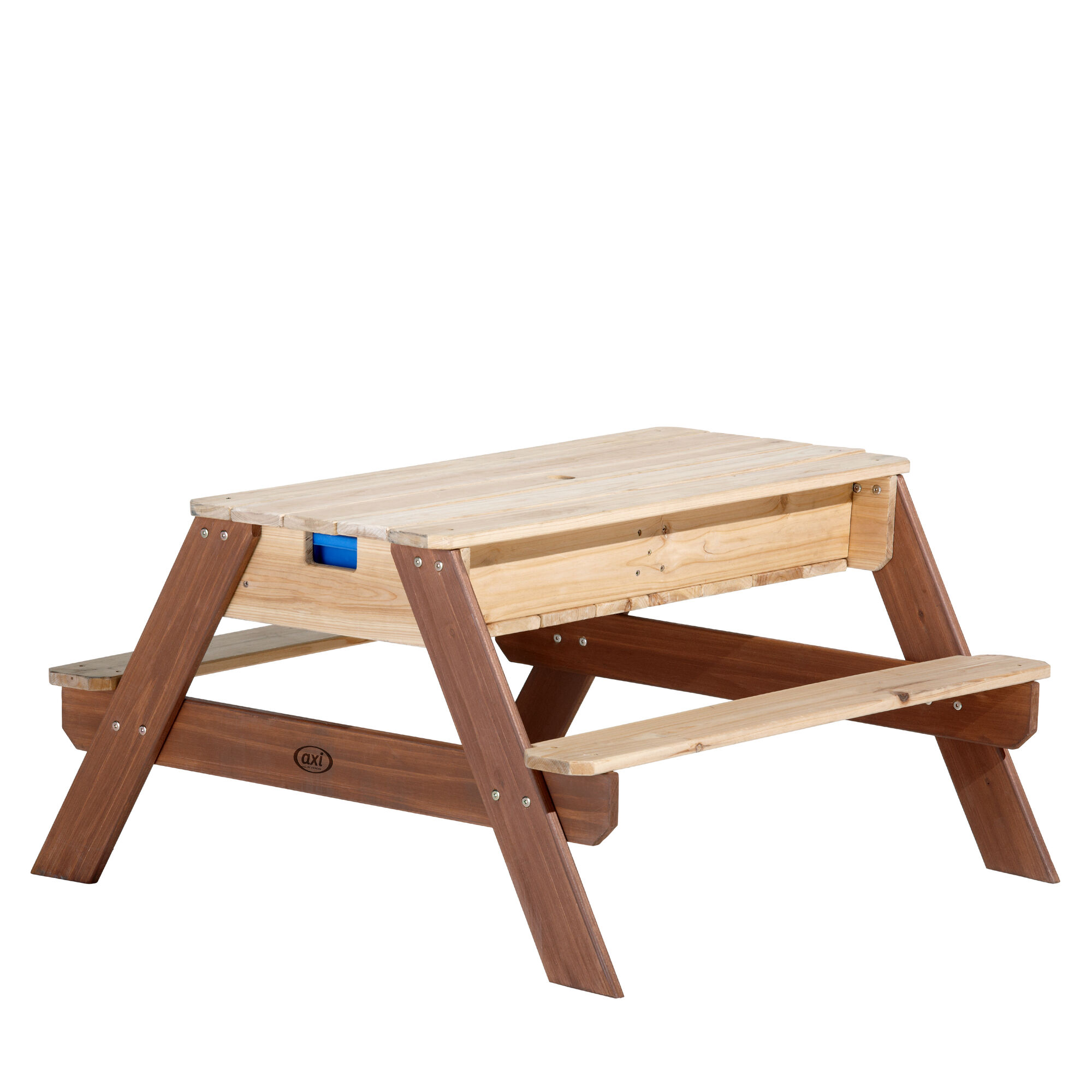 productfoto AXI Nick Zand & Water Picknicktafel Bruin - Parasol Groen/wit