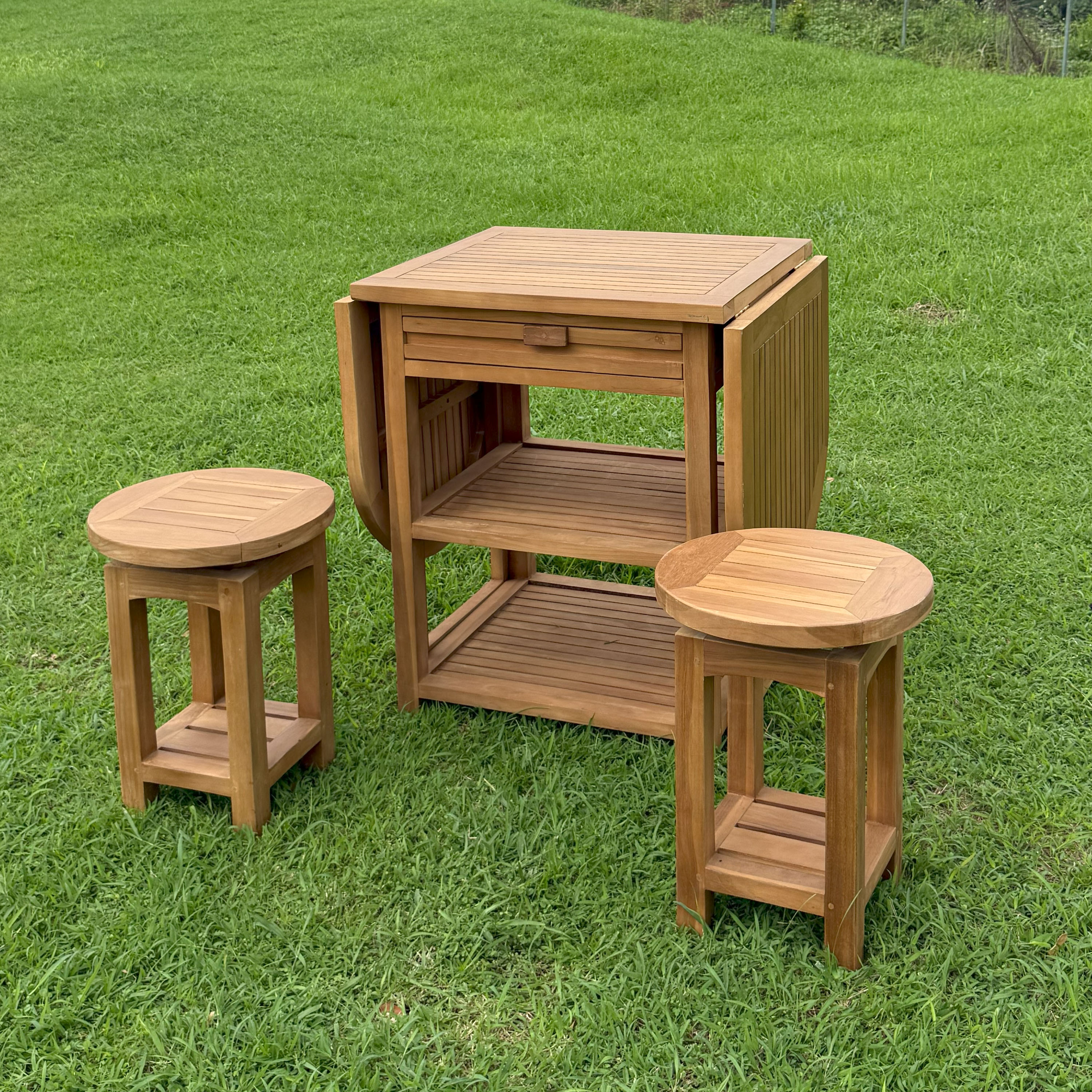 AXI Nomani Foldable Teak Low Bar Set with 2 stools
