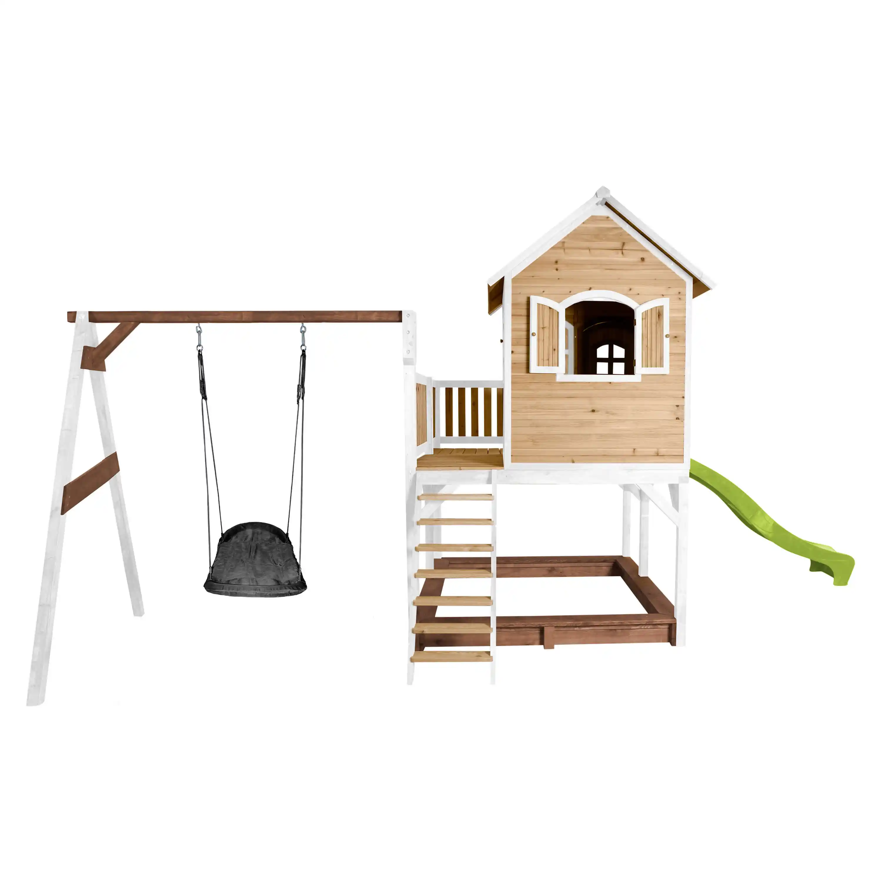 AXI Liam Playhouse with Roxy Nest Swing Set Brown/White - Lime Green Slide