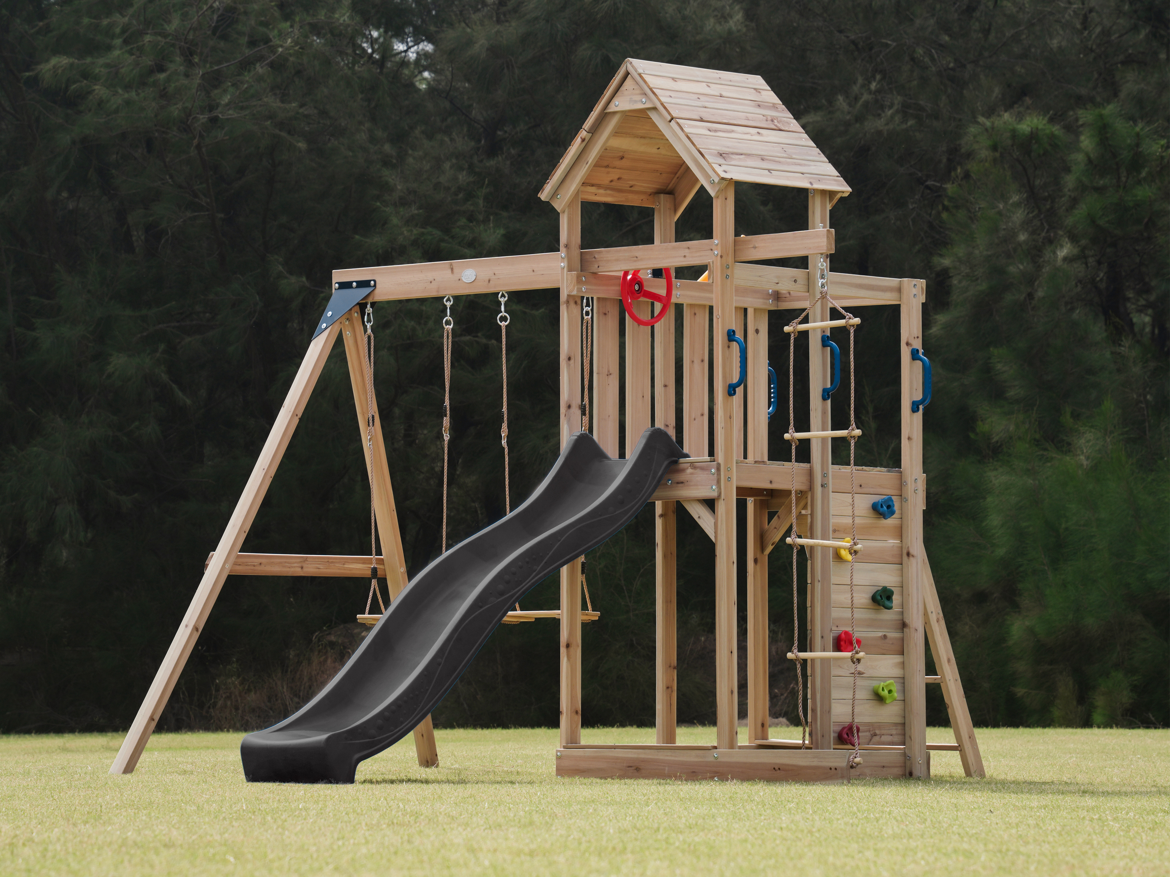 AXI Moos Climbing Frame with Double Swing Set - Grey Slide